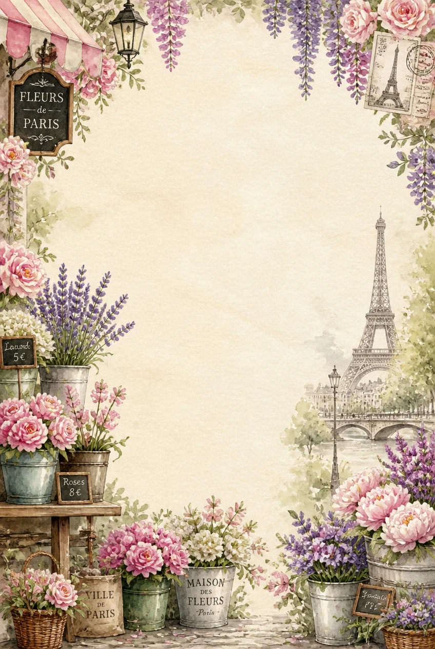 Parisian Flower Market and Eiffel Tower Border Page 16