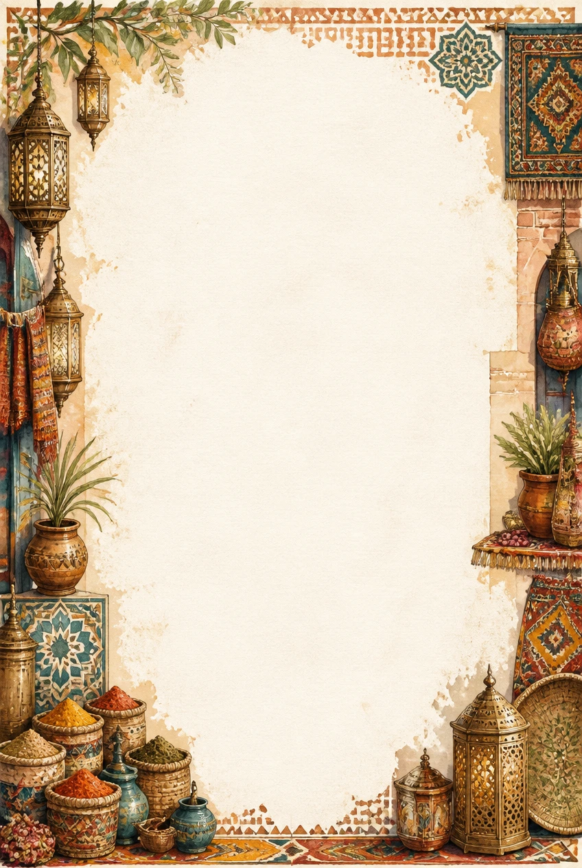 Marrakech Pottery Market and Hand-Painted Tagines Border Page 25