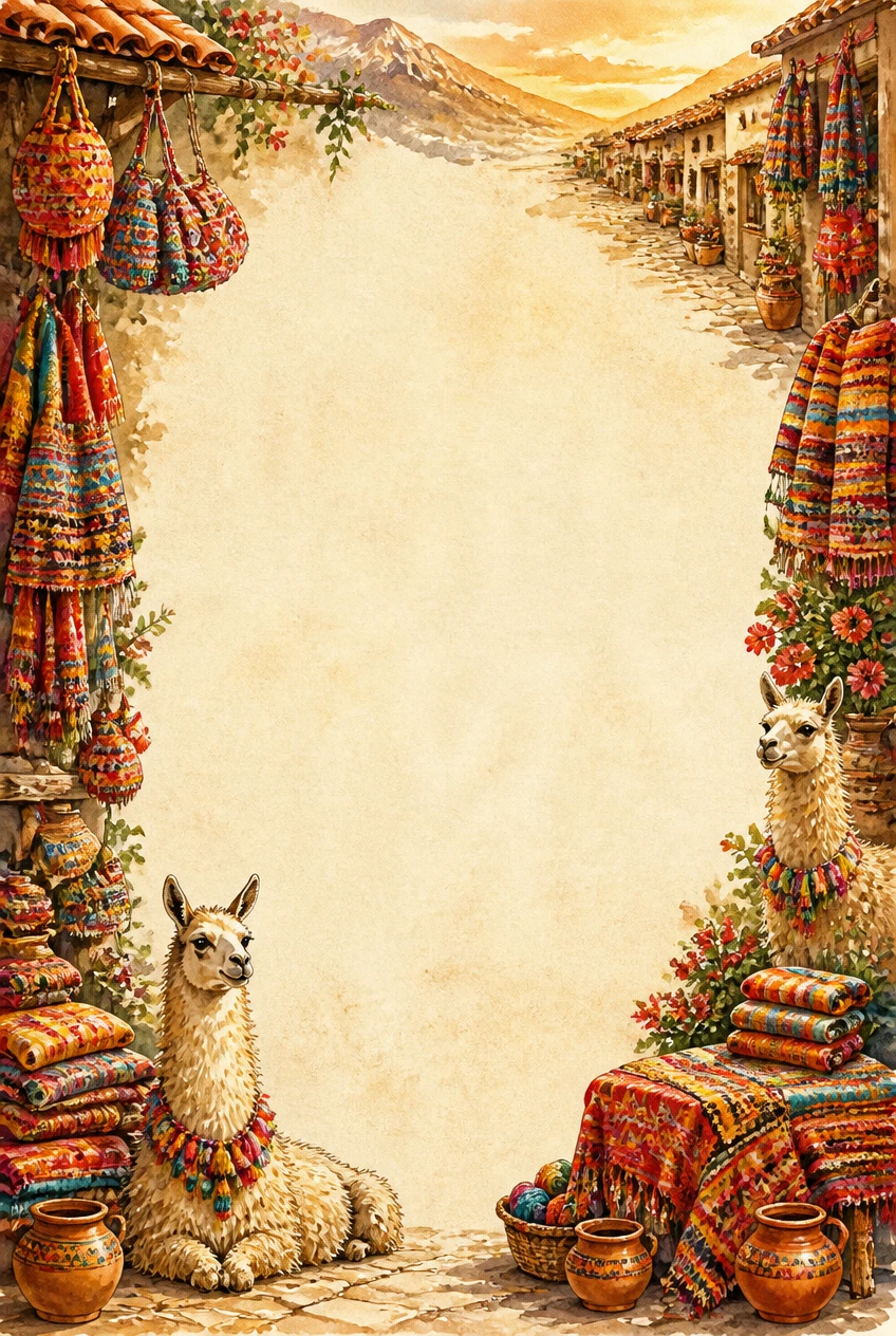 Andean Mountain Village Market and Clay Pottery Border Page 30