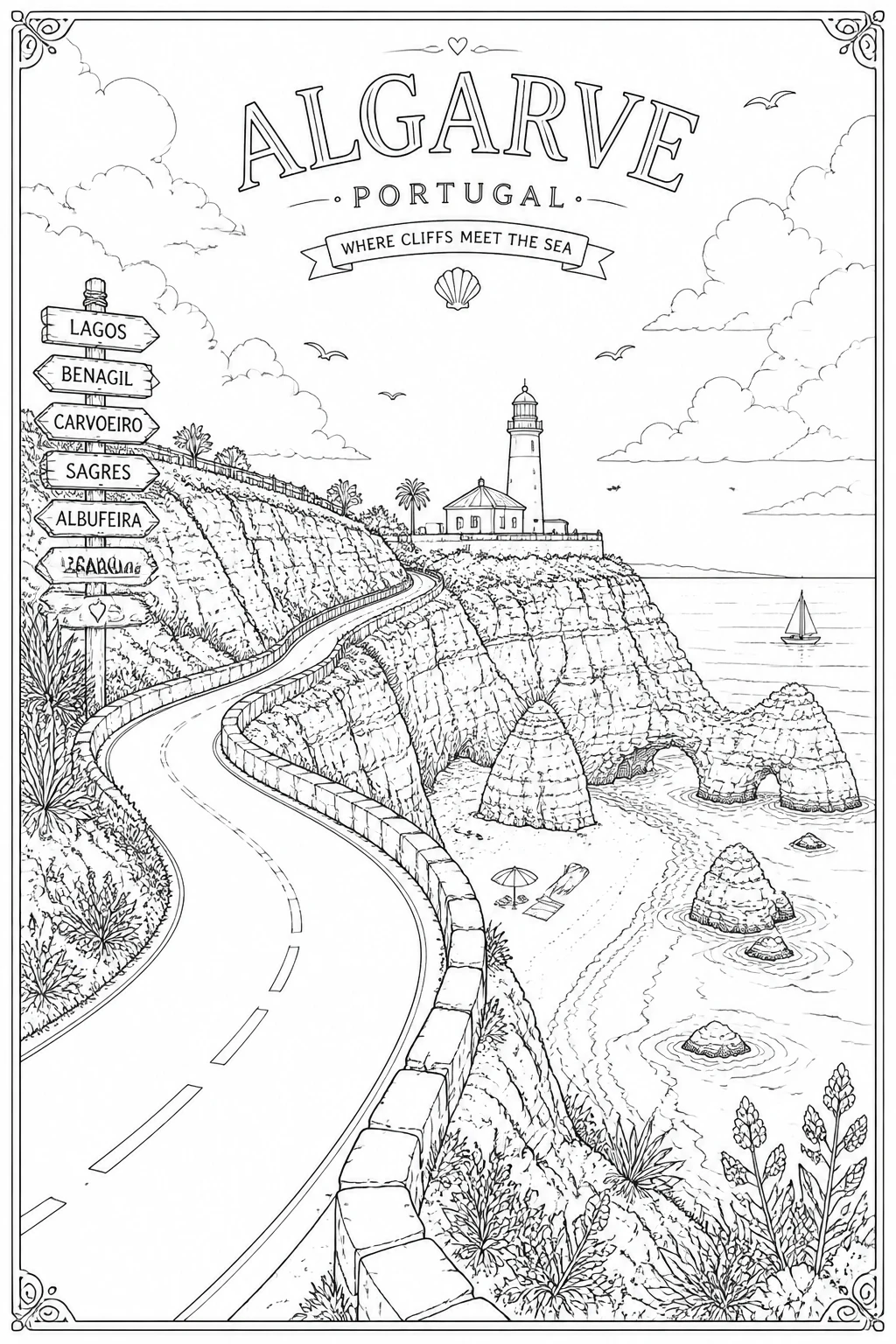 Algarve Portugal Coastal Road Coloring Page