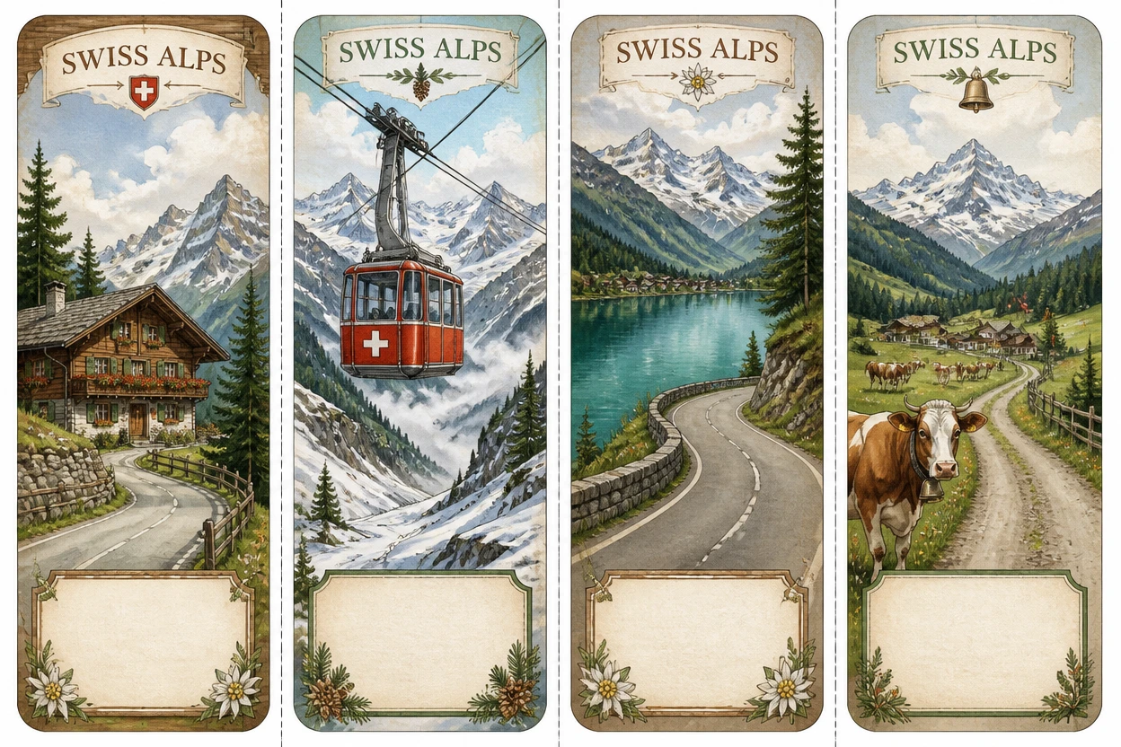 Swiss Alps Mountain Road & Cable Car Bookmarks