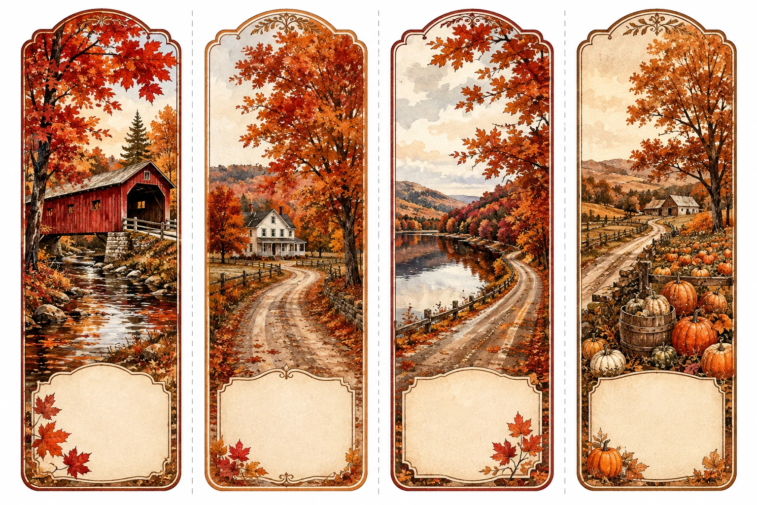New England Autumn Foliage Covered Bridge Road Bookmarks