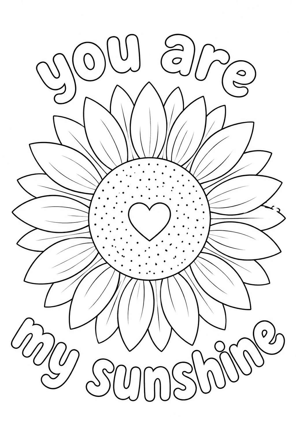 30+ sunflower coloring pages hero sheet with a heart center sunflower and sunshine text.