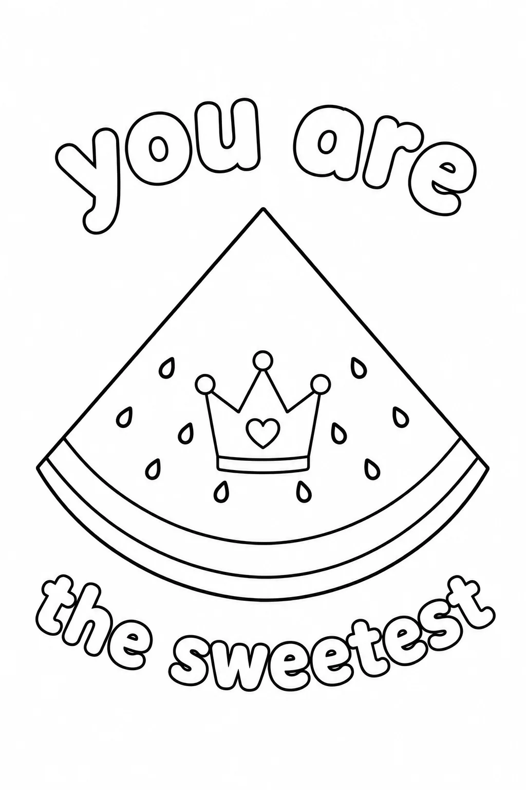 Royal crown motif on a watermelon slice coloring template for young artists.