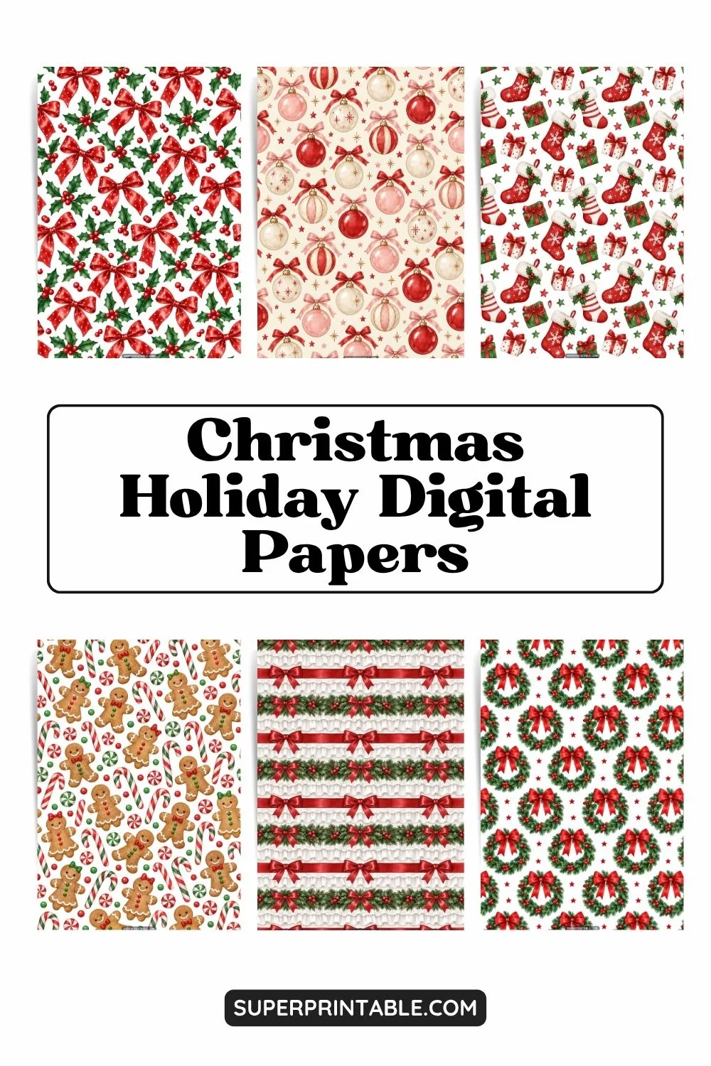 10+ Christmas Holiday Digital Papers Pinterest Image