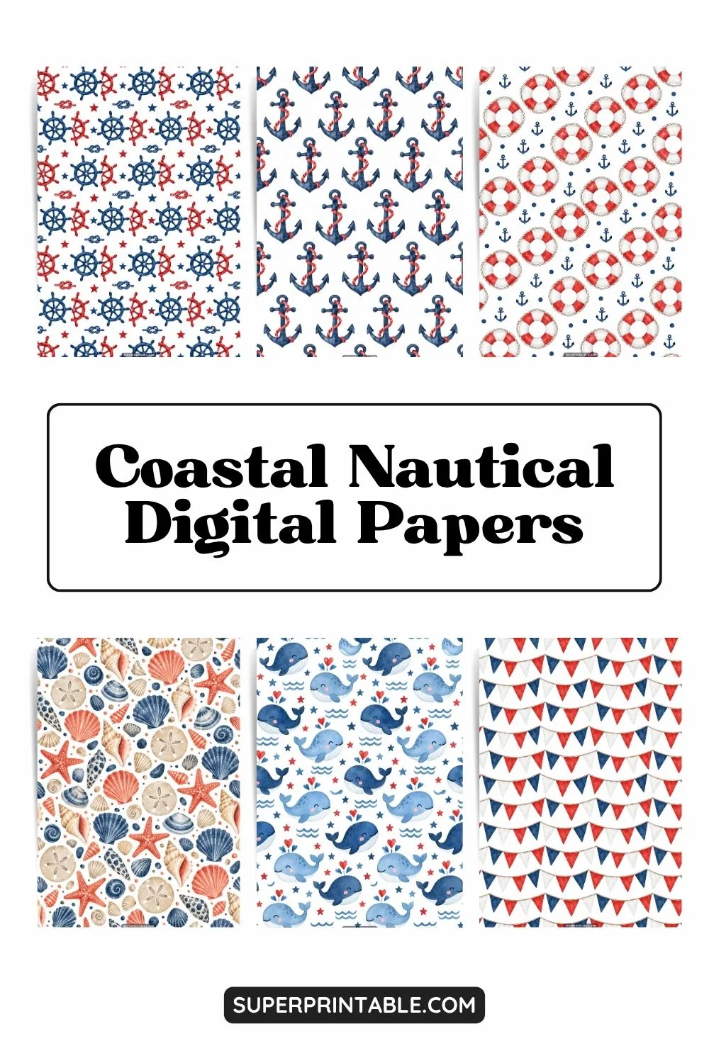 10+ Coastal Nautical Digital Papers Pinterest Image