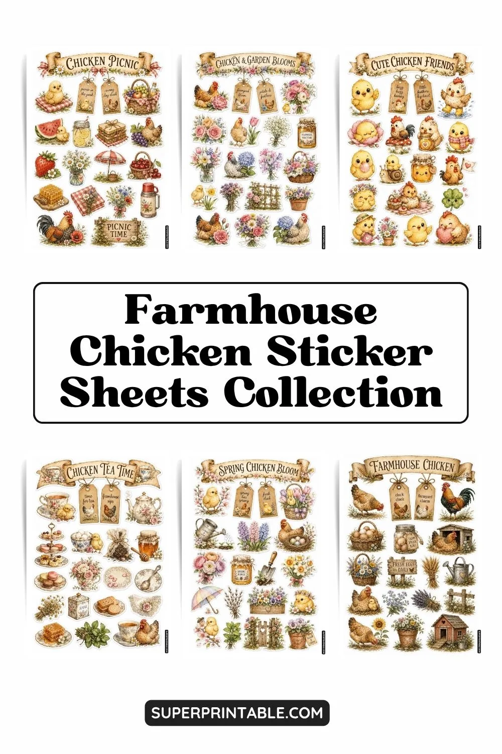 10+ Farmhouse Chicken Sticker Sheets Collection Pinterest Image