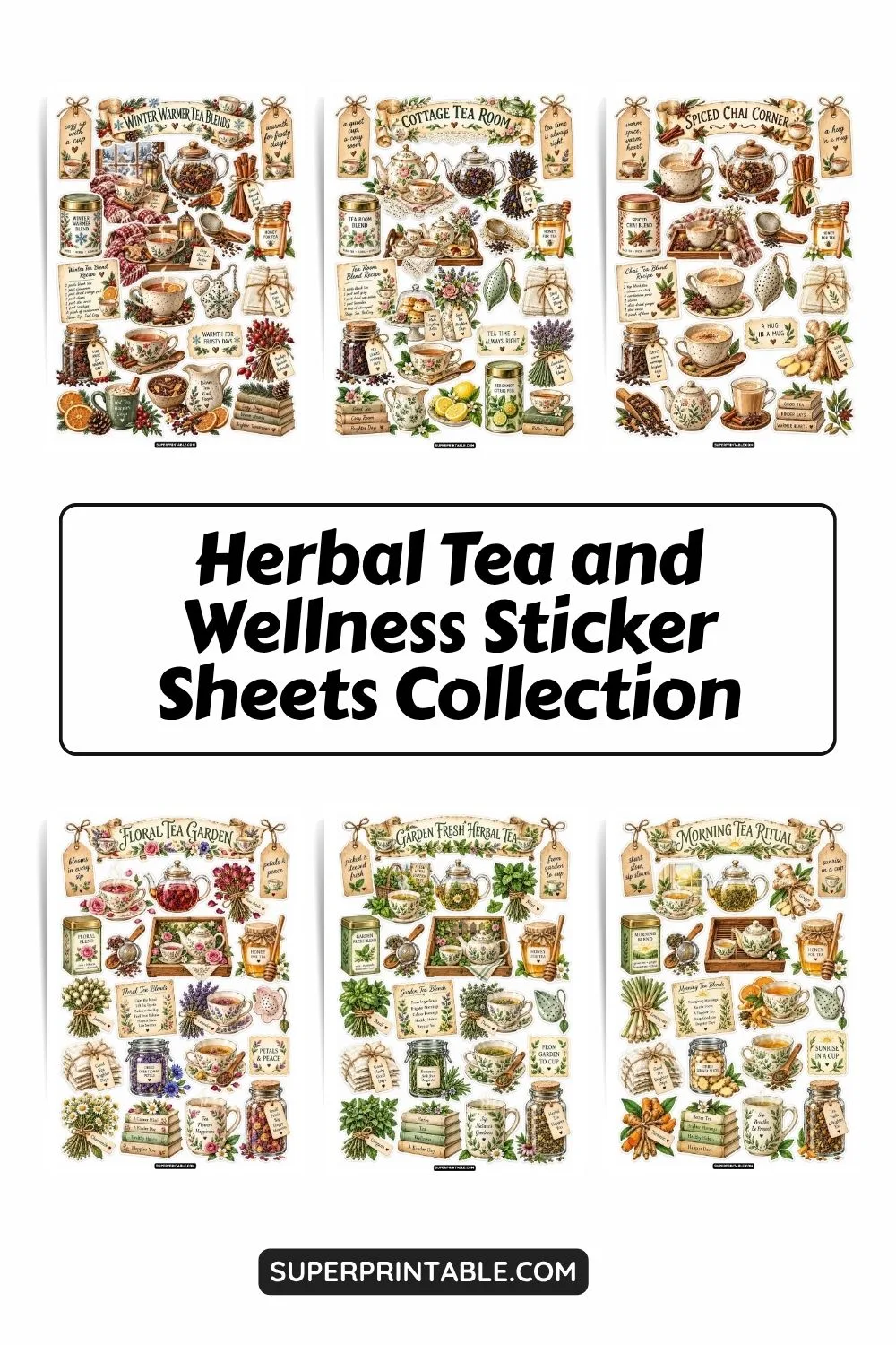 10+ Herbal Tea and Wellness Sticker Sheets Collection Pinterest Image