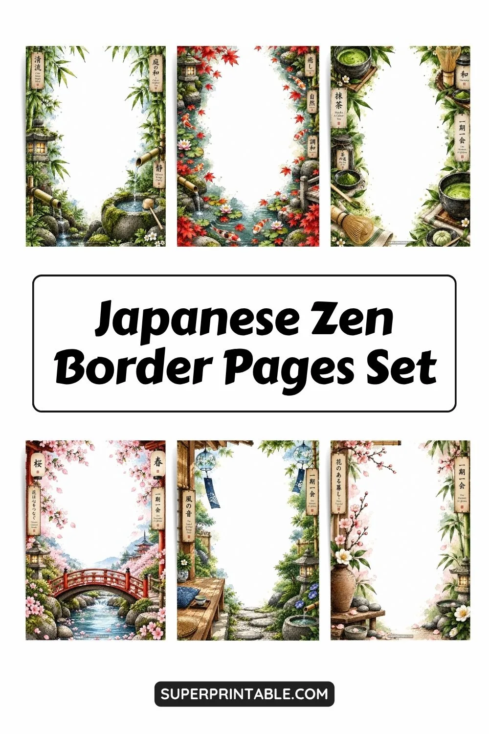 10+ Japanese Zen Border Pages Set Pinterest Image