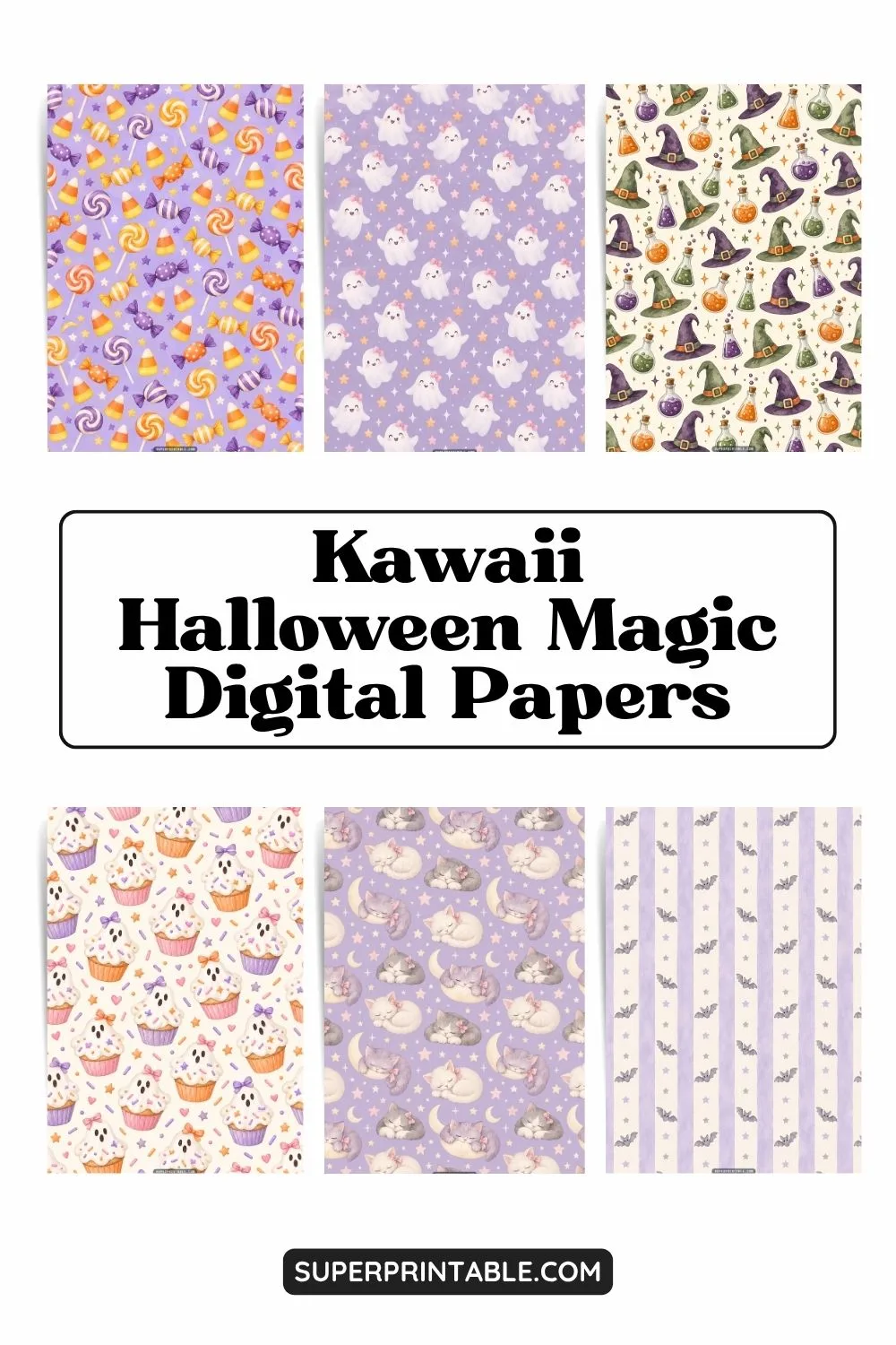 10+ Kawaii Halloween Magic Digital Papers Pinterest Image