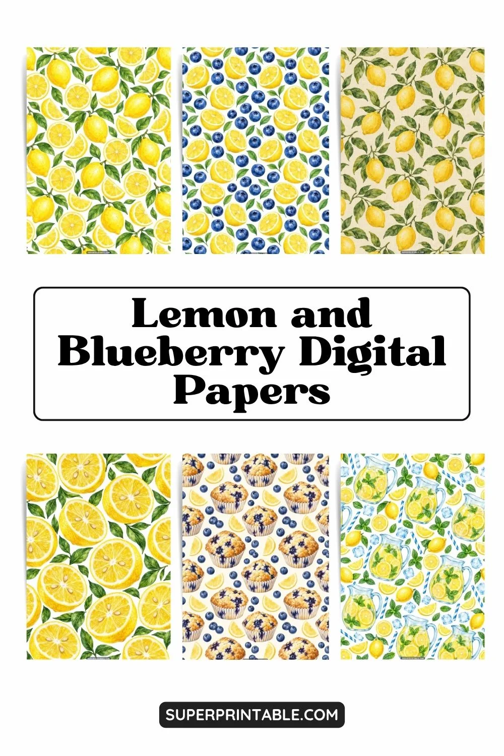 10+ Lemon and Blueberry Digital Papers Pinterest Image