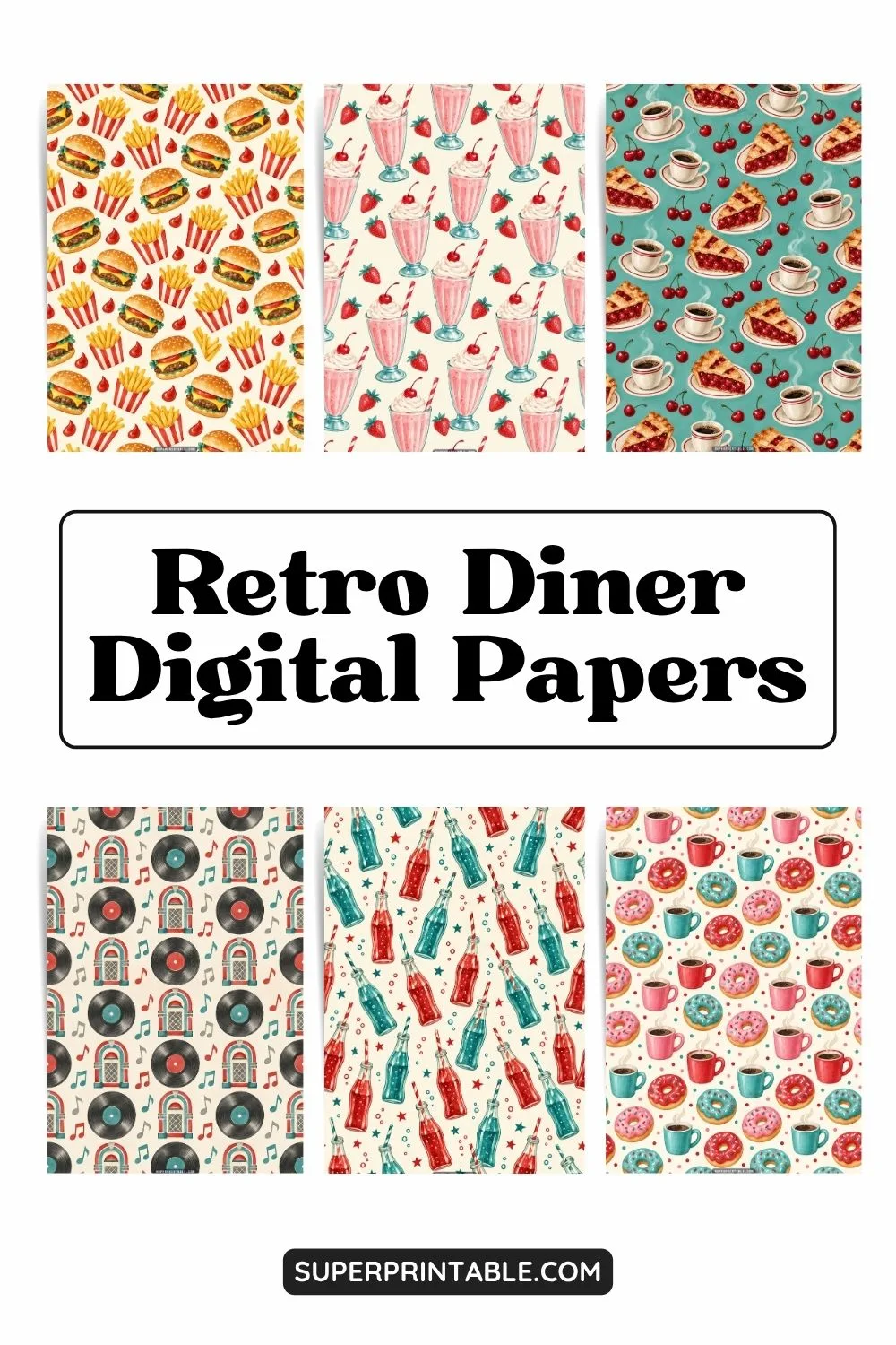 10+ Retro Diner Digital Papers Pinterest Image