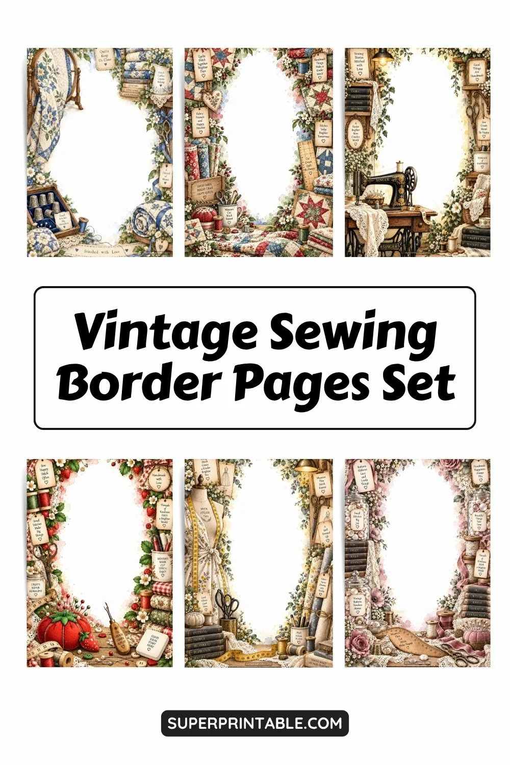 10+ Vintage Sewing Border Pages Set Pinterest Image