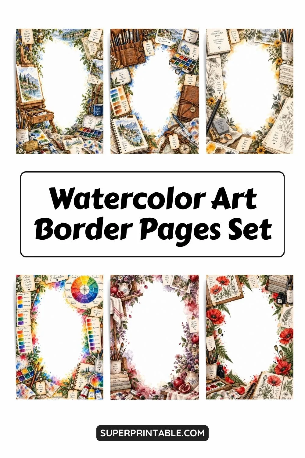 10+ Watercolor Art Border Pages Set Pinterest Image