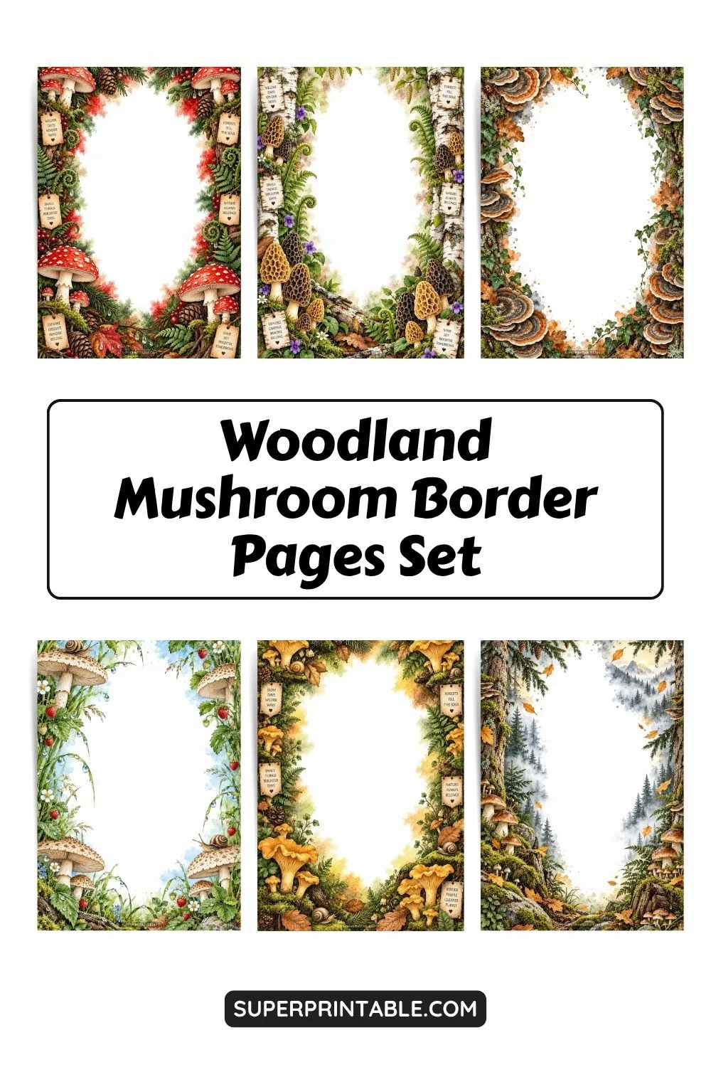 10+ Woodland Mushroom Border Pages Set Pinterest Image