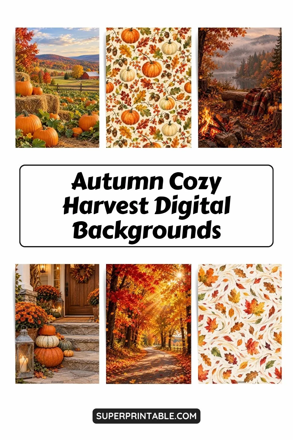 12+ Autumn Cozy Harvest Digital Backgrounds Pinterest Image