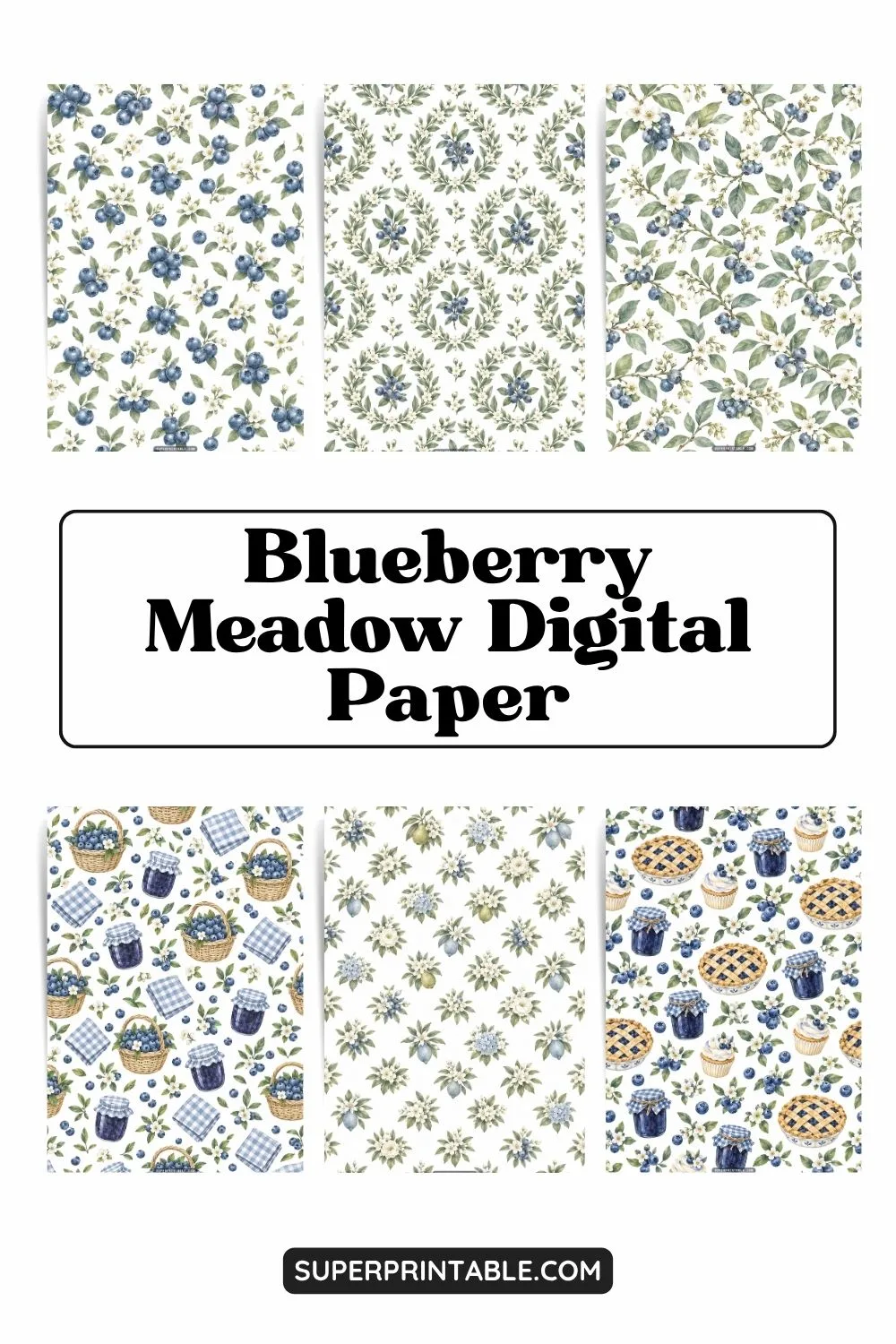 12+ Blueberry Meadow Digital Paper Pinterest Image