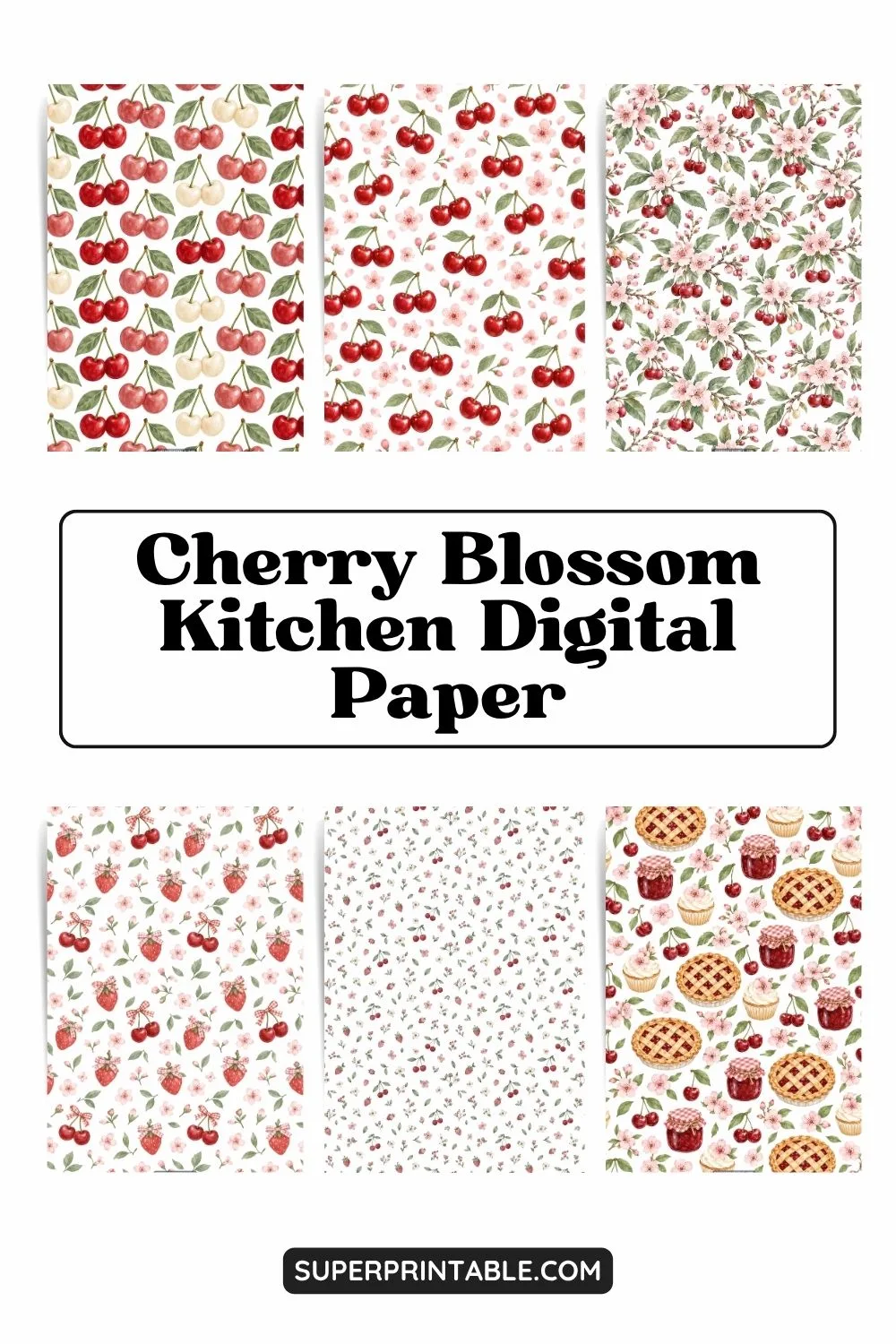 12+ Cherry Blossom Kitchen Digital Papers Pinterest Image