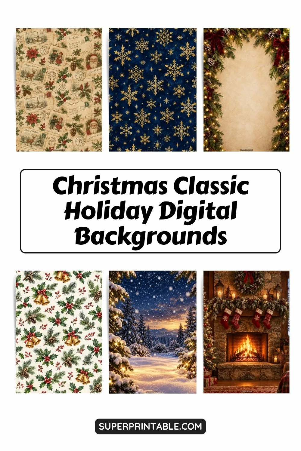 12+ Christmas Classic Holiday Digital Backgrounds Pinterest Image