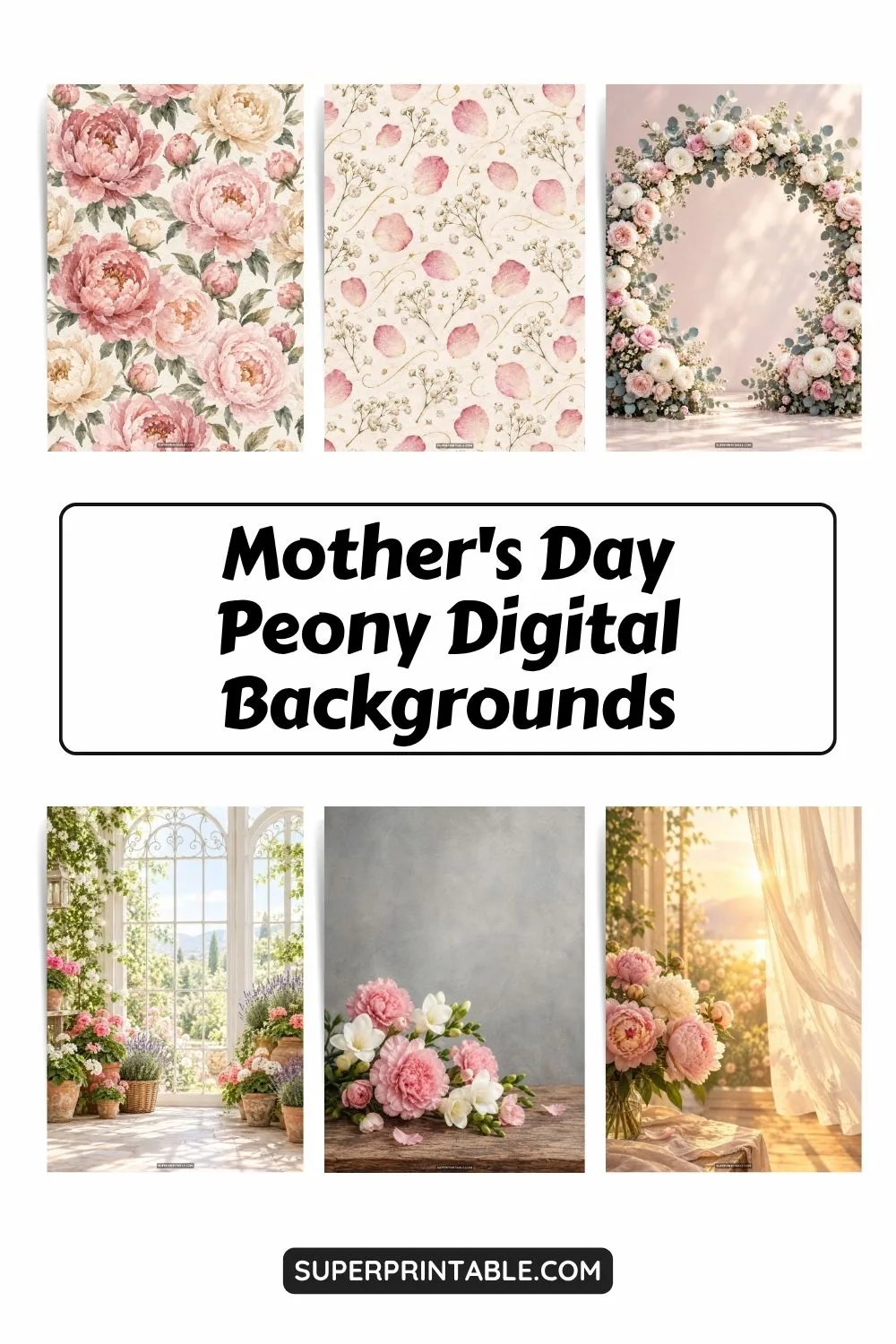 12+ Mother's Day Peony Digital Backgrounds Pinterest Image