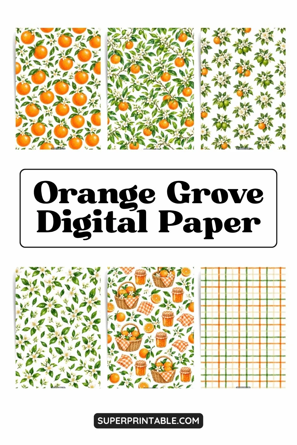 12+ Orange Grove Digital Paper Pinterest Image
