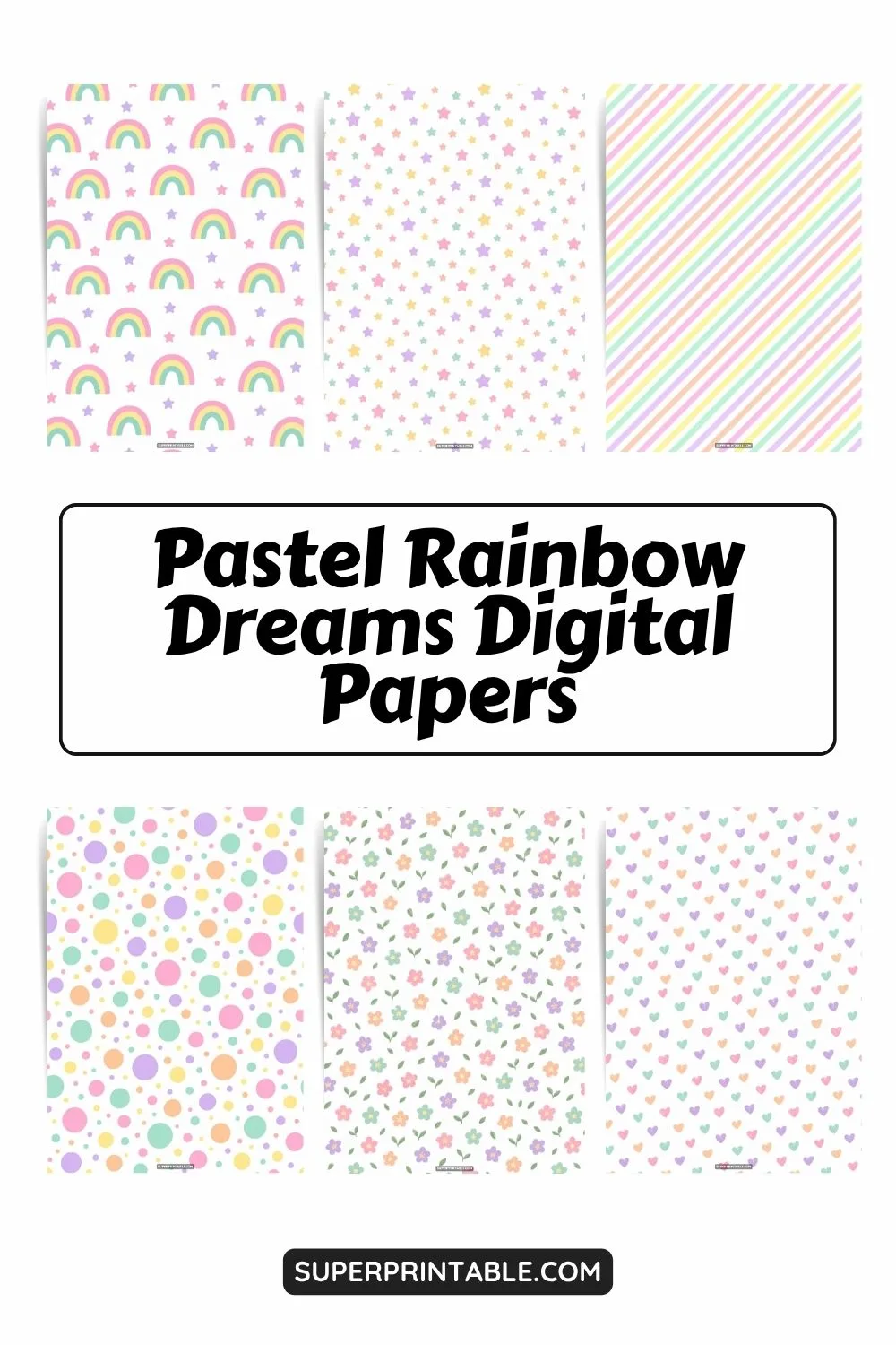 12+ Pastel Rainbow Dreams Digital Papers Pinterest Image
