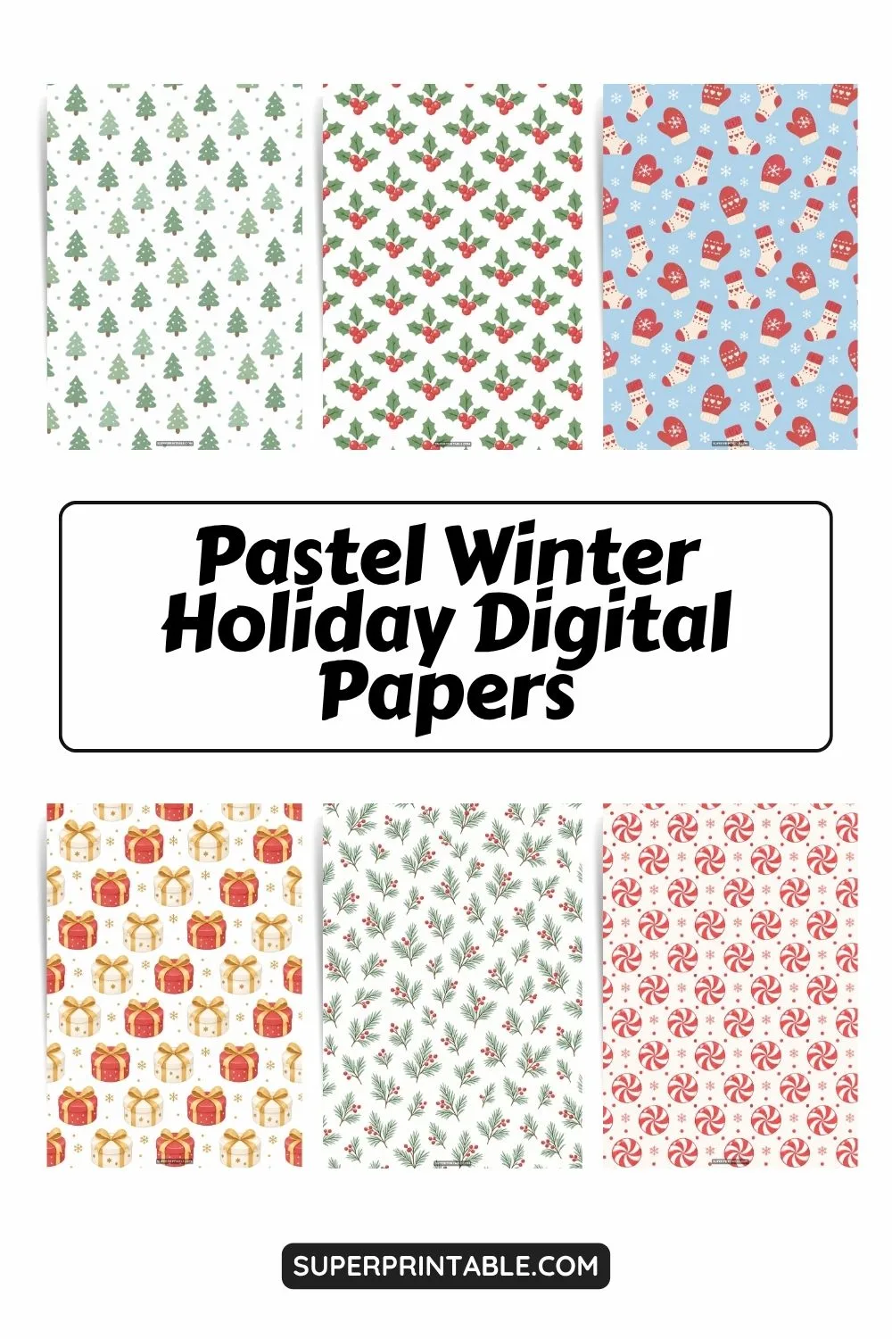12+ Pastel Winter Holiday Digital Papers Pinterest Image
