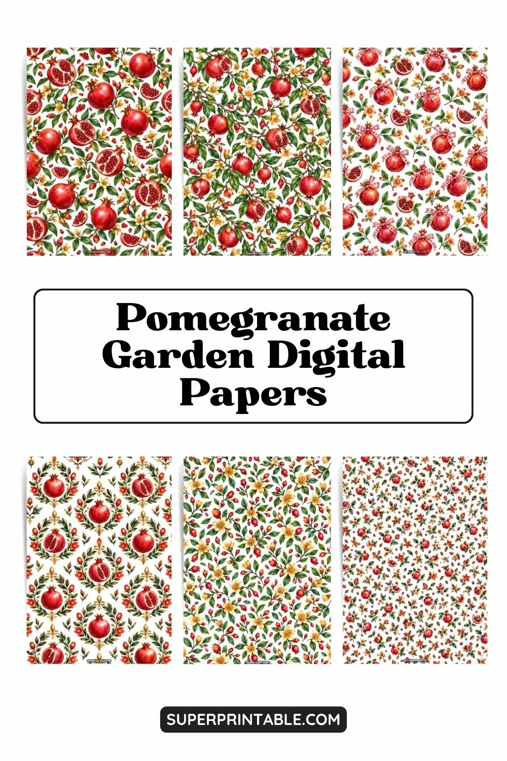 12+ Pomegranate Garden Digital Papers Pinterest Image
