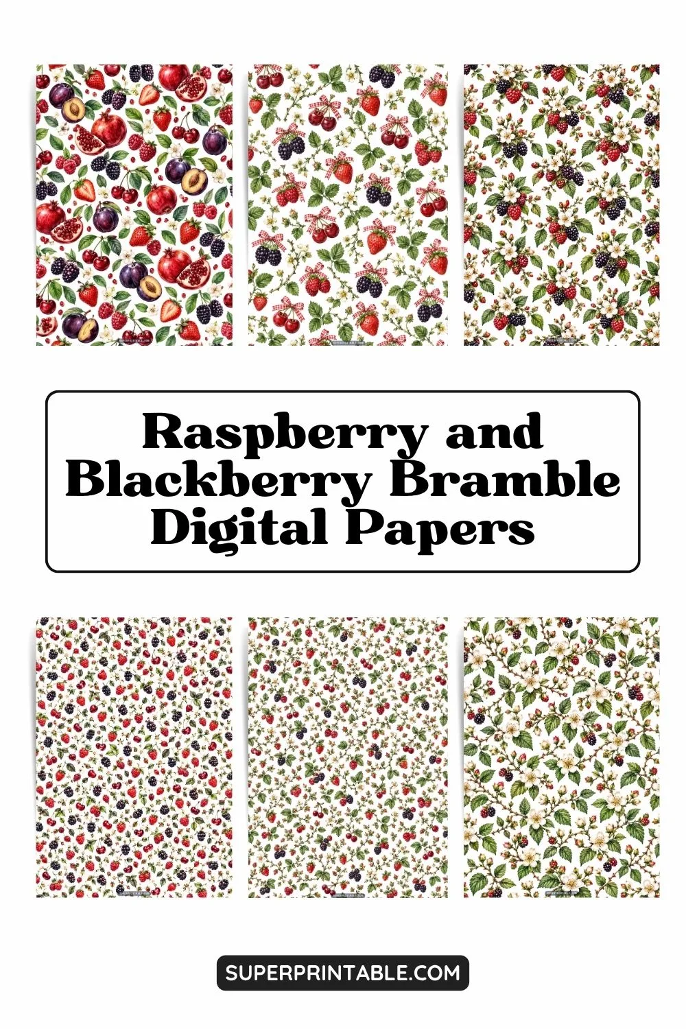 12+ Raspberry and Blackberry Bramble Digital Papers Pinterest Image