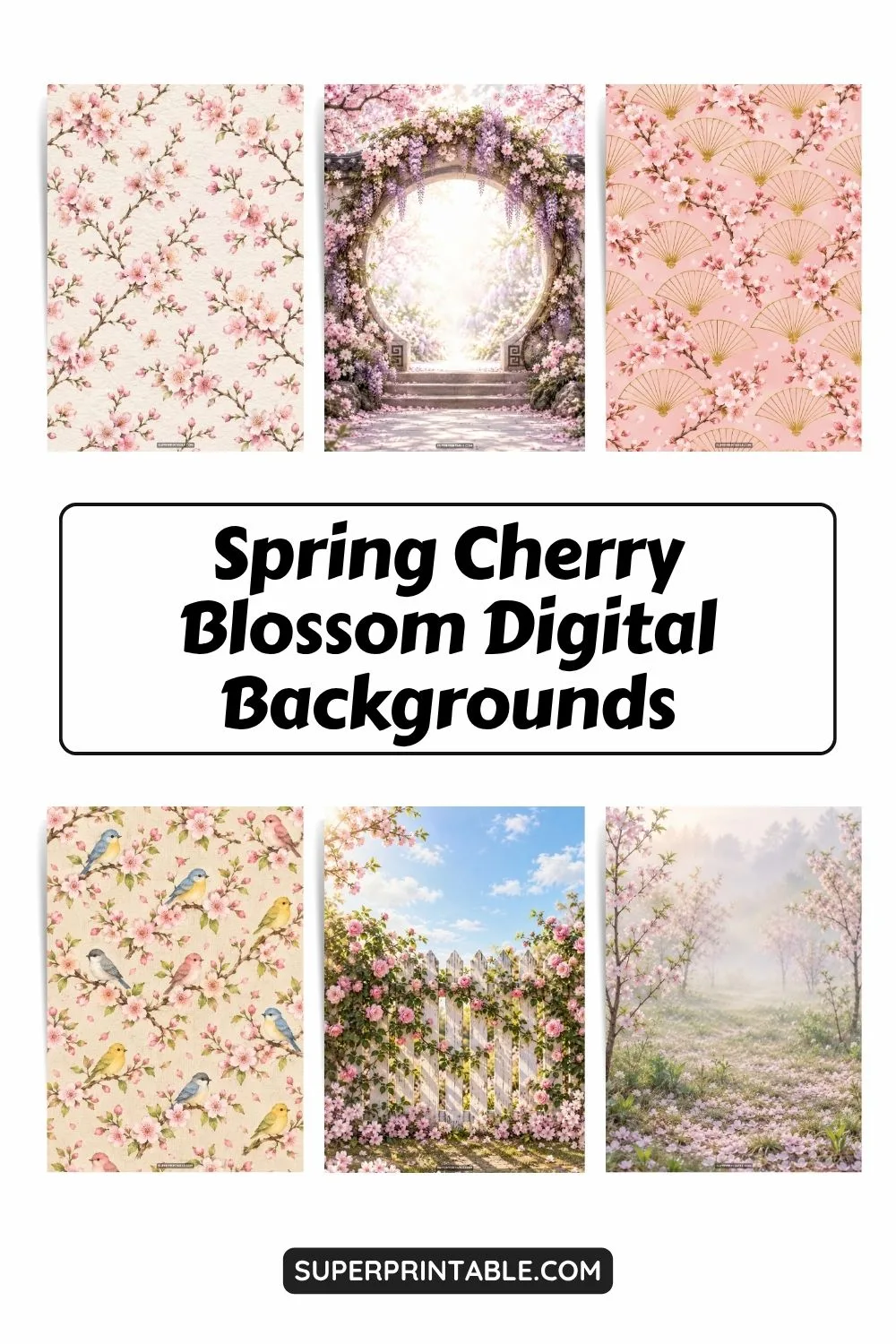 12+ Spring Cherry Blossom Digital Backgrounds Pinterest Image