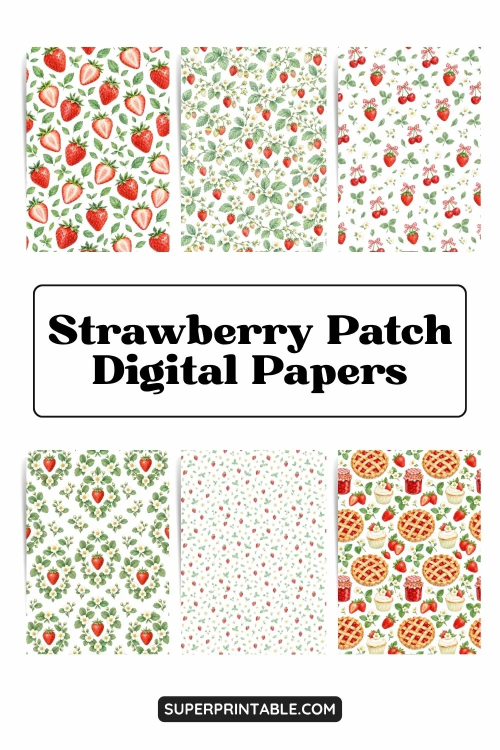 12+ Strawberry Patch Digital Papers Pinterest Image