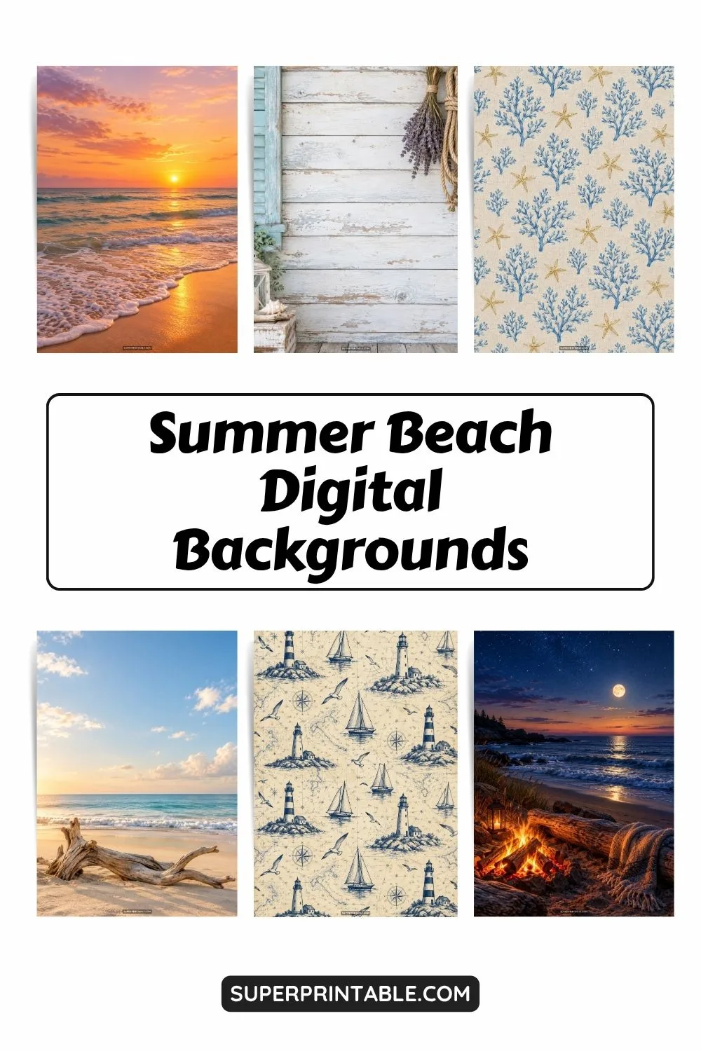 12+ Summer Beach Digital Backgrounds Pinterest Image