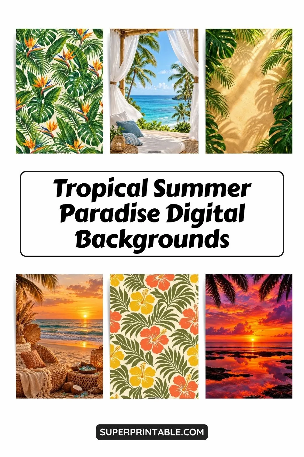 12+ Tropical Summer Paradise Digital Backgrounds Pinterest Image