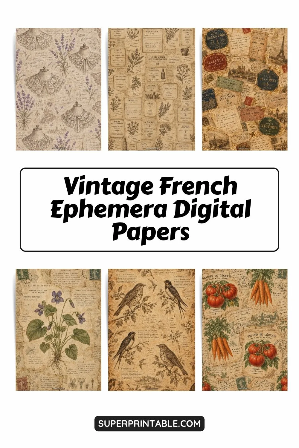 12+ Vintage French Ephemera Digital Papers Pinterest Image