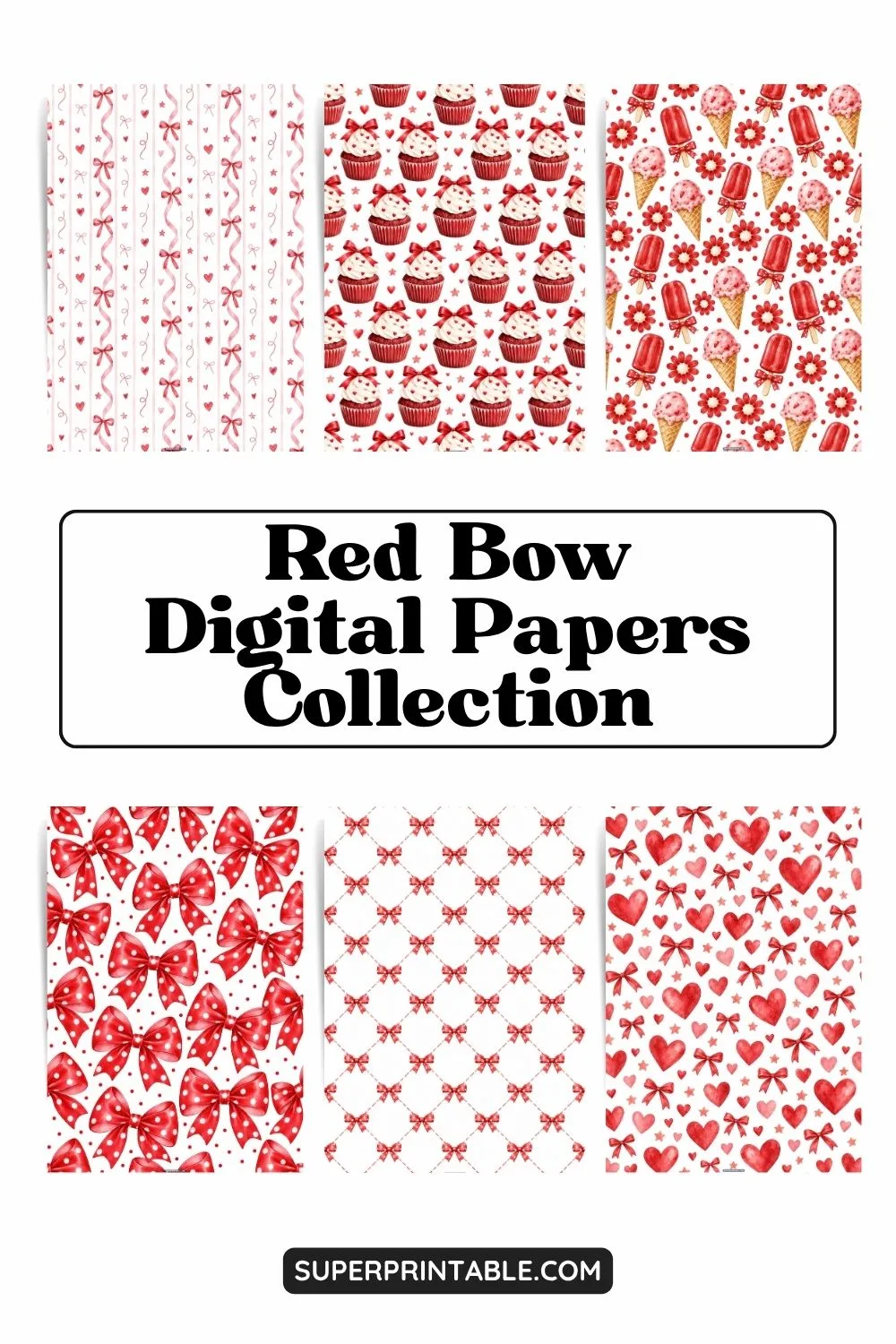 20 Red Bow Digital Papers Collection Pinterest Image