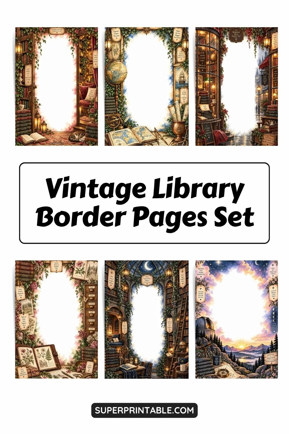 20+ Vintage Library Border Pages Set Pinterest Image