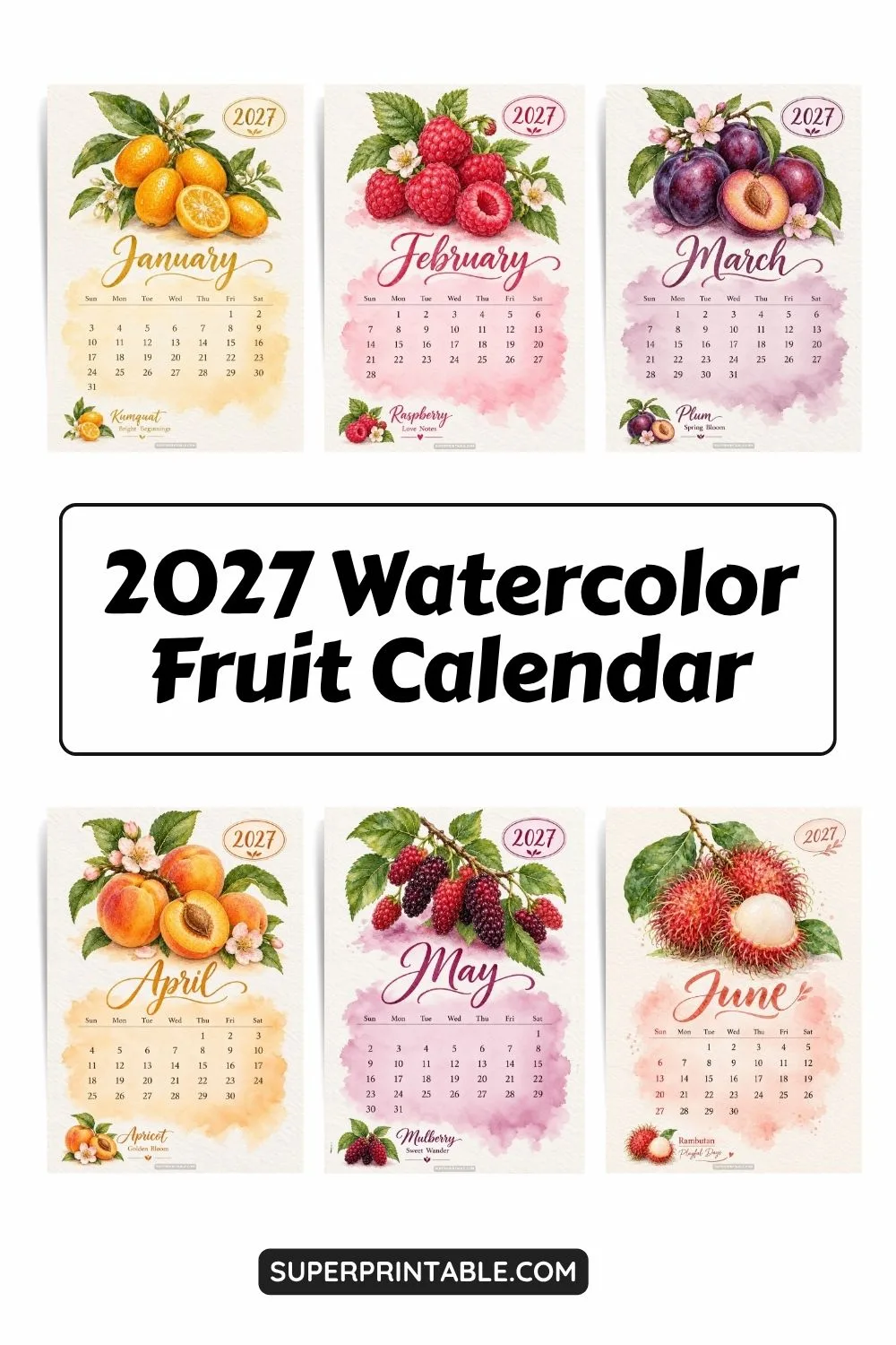 2027 Watercolor Fruit Calendar Pinterest Image