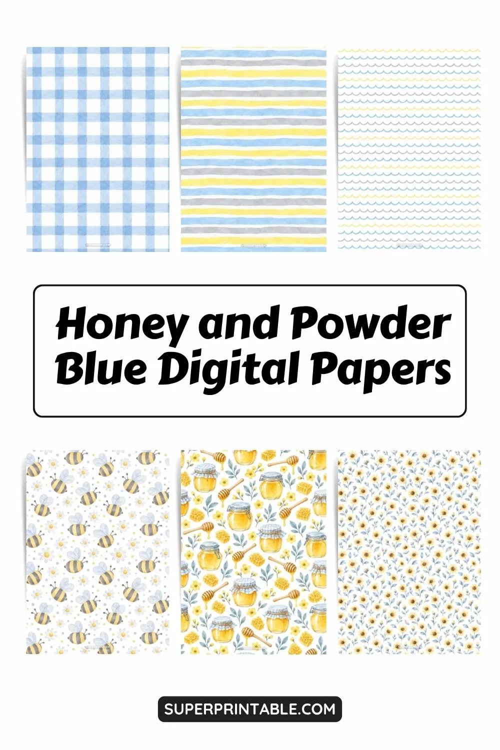 25+ Honey and Powder Blue Digital Papers Pinterest Image