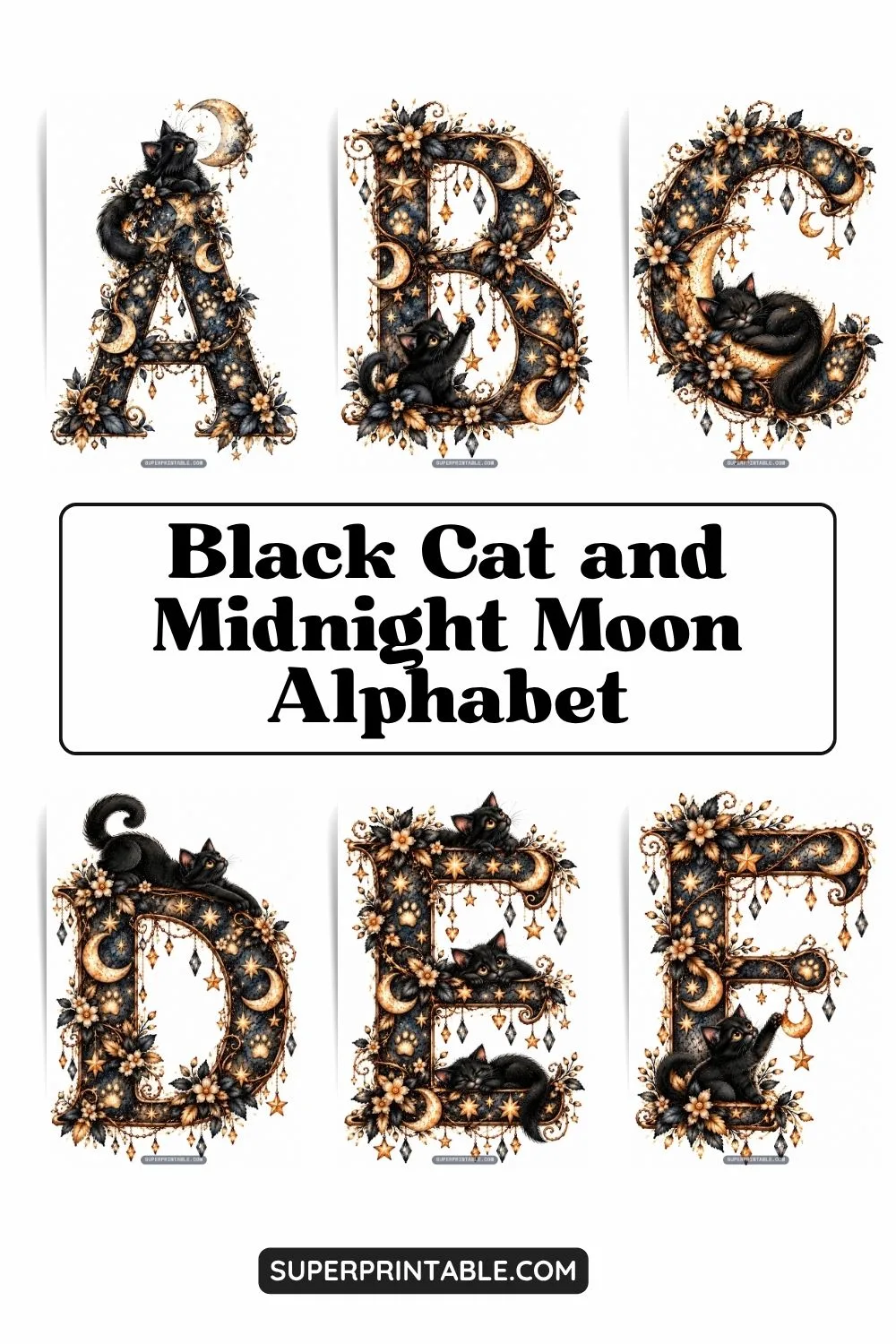 Black Cat and Midnight Moon Alphabet Pinterest Image