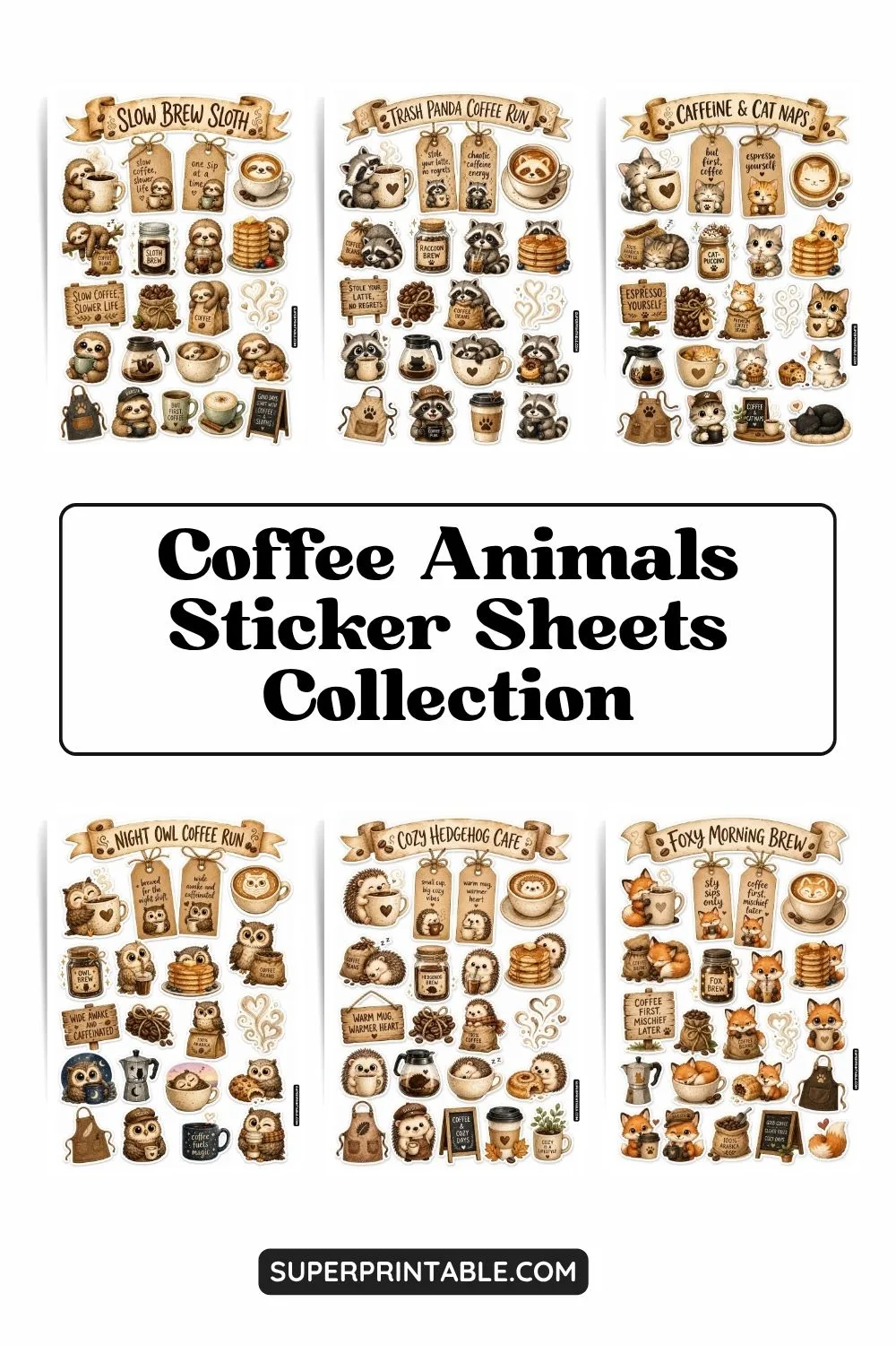 Coffee Animals Sticker Sheets Collection Pinterest Image