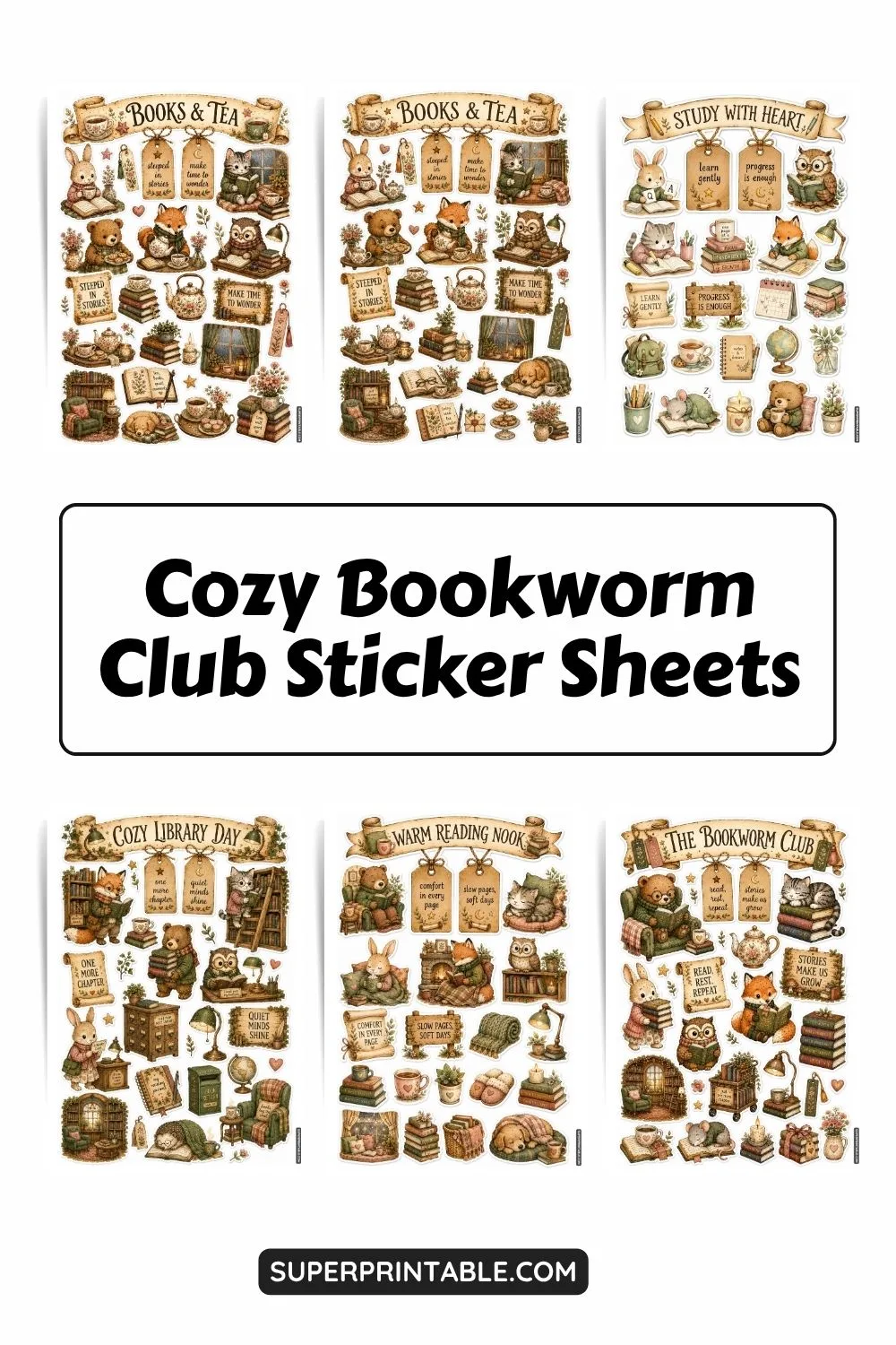 Cozy Bookworm Club Sticker Sheets Pinterest Image