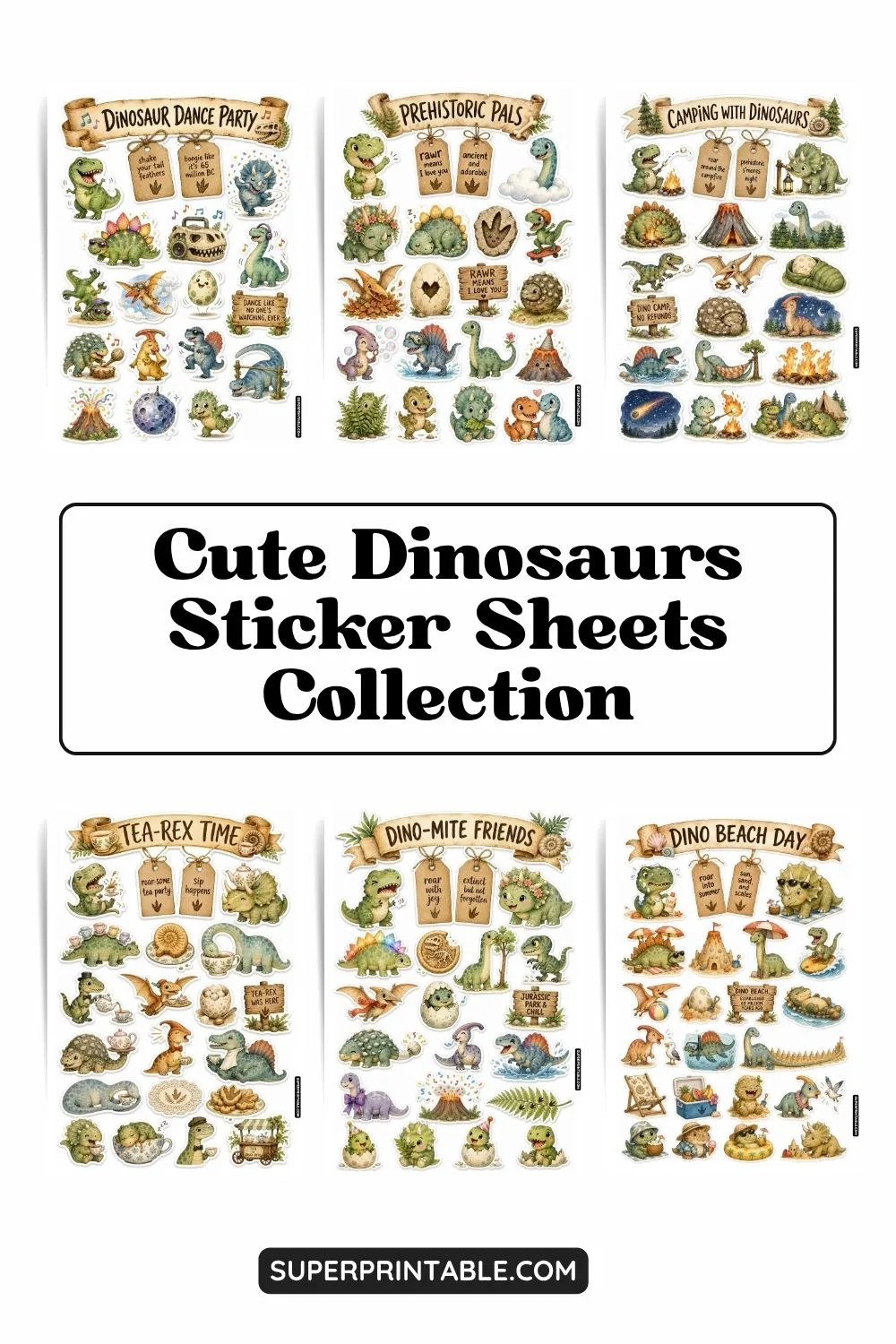 Cute Dinosaurs Sticker Sheets Collection Pinterest Image
