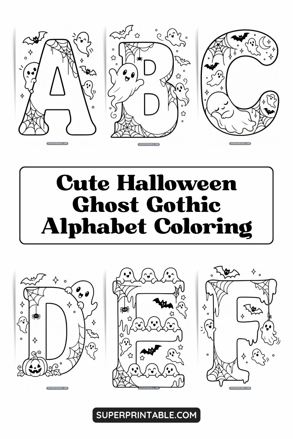 Cute Halloween Ghost Gothic Alphabet Coloring Pages Pinterest Image