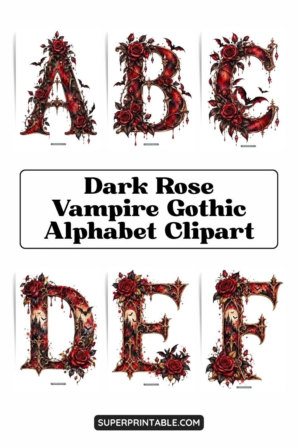 Dark Rose Vampire Gothic Alphabet Clipart Pinterest Image