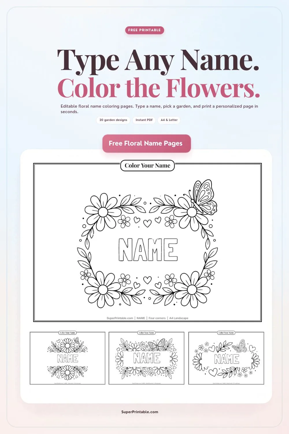 Editable Floral Name Coloring Pages