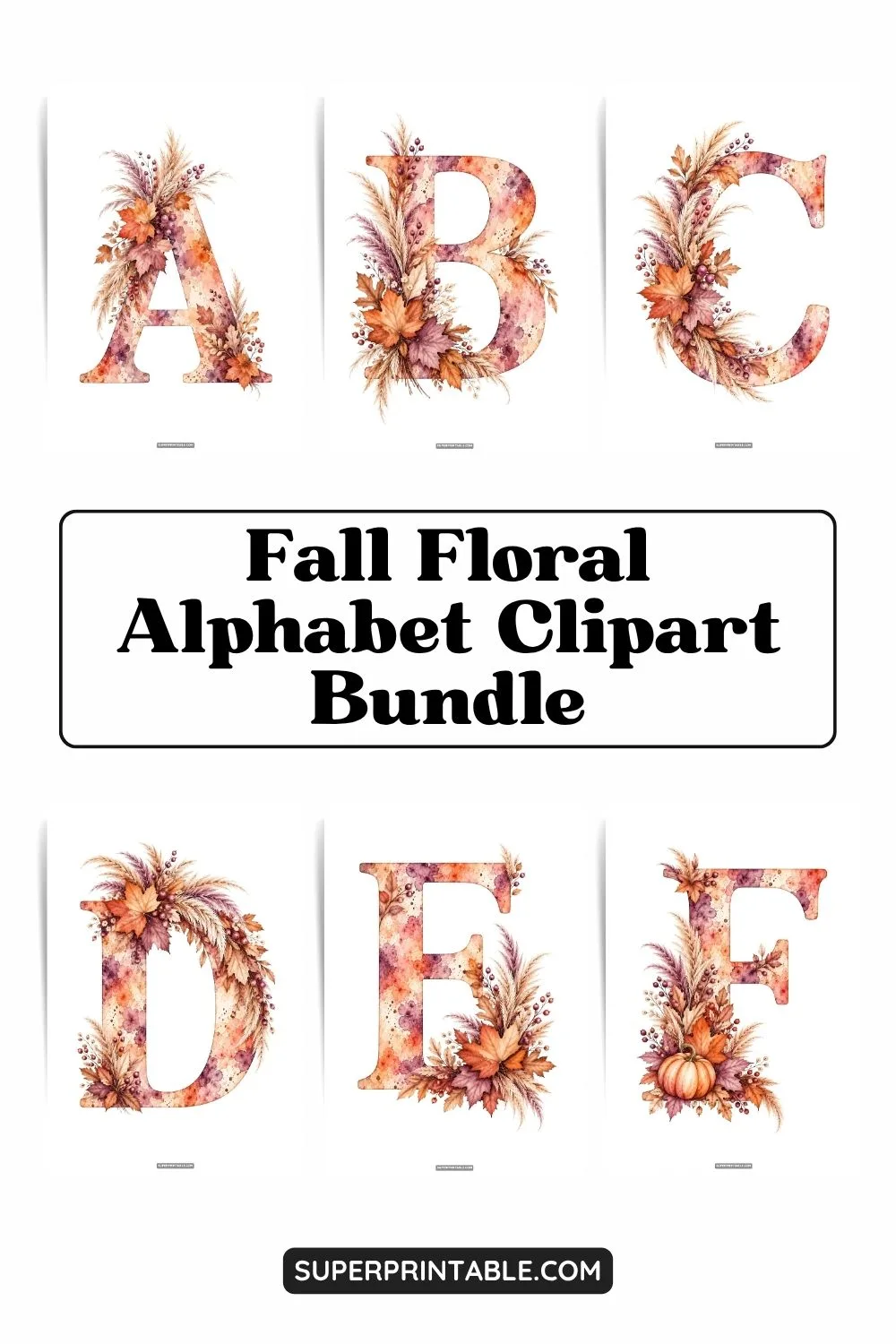 Fall Floral Alphabet Clipart Bundle Pinterest Image
