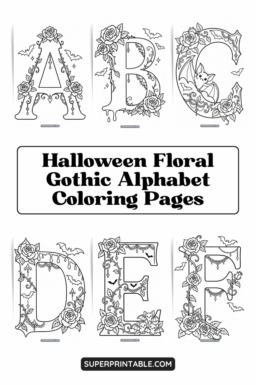 Halloween Floral Gothic Alphabet Coloring Pages Pinterest Image