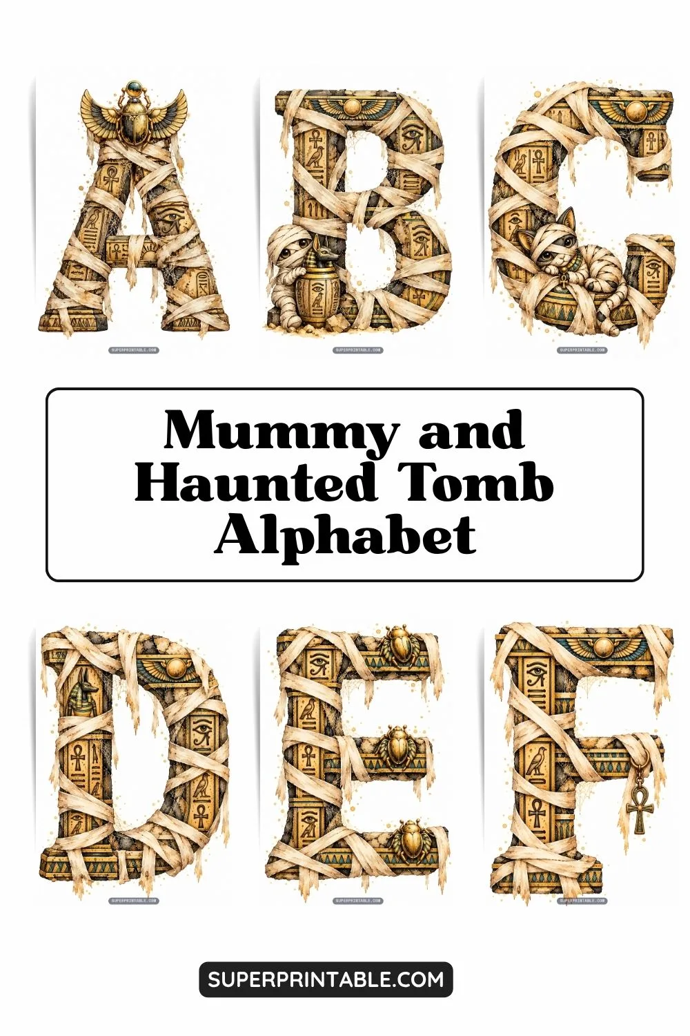 Mummy and Haunted Tomb Alphabet Pinterest Image
