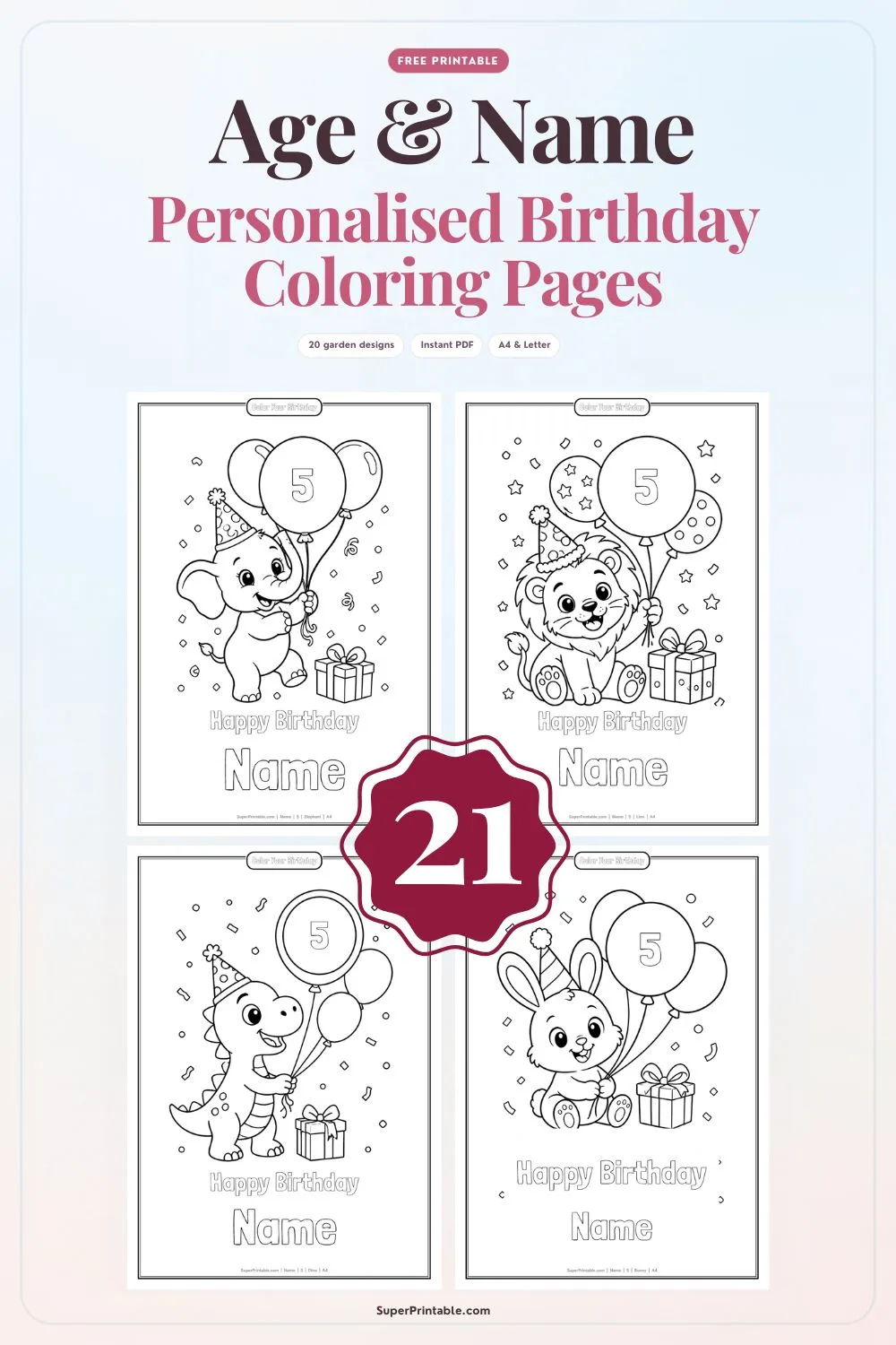 Age Personalised Birthday Coloring Pages