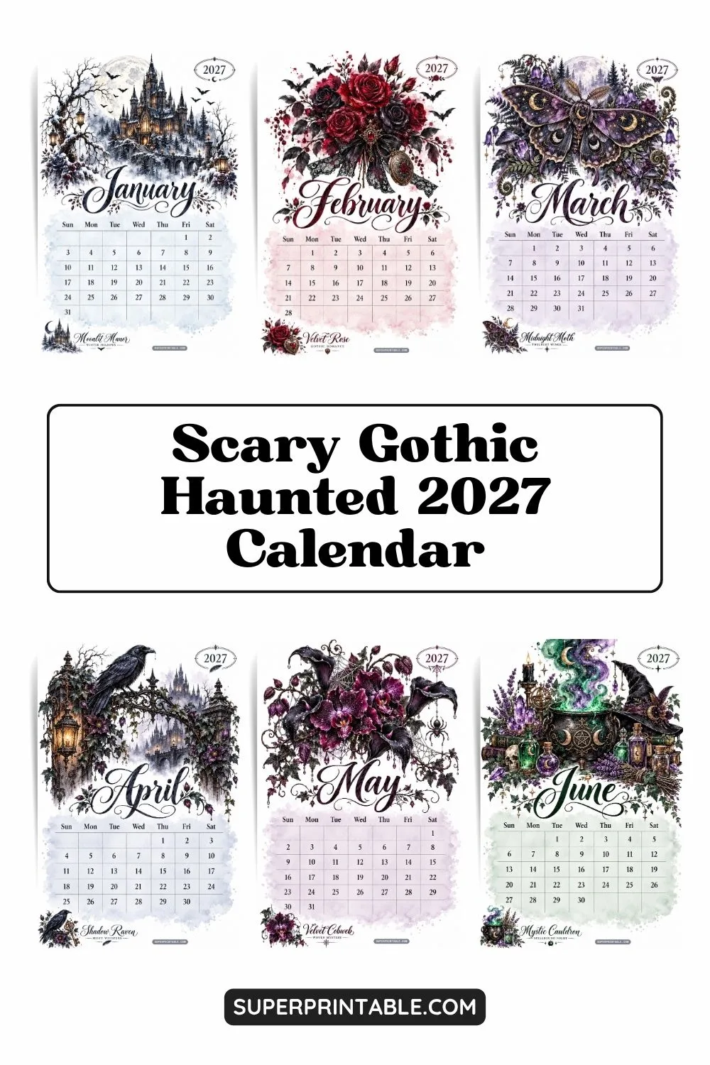 Scary Gothic Haunted 2027 Calendar Pinterest Image